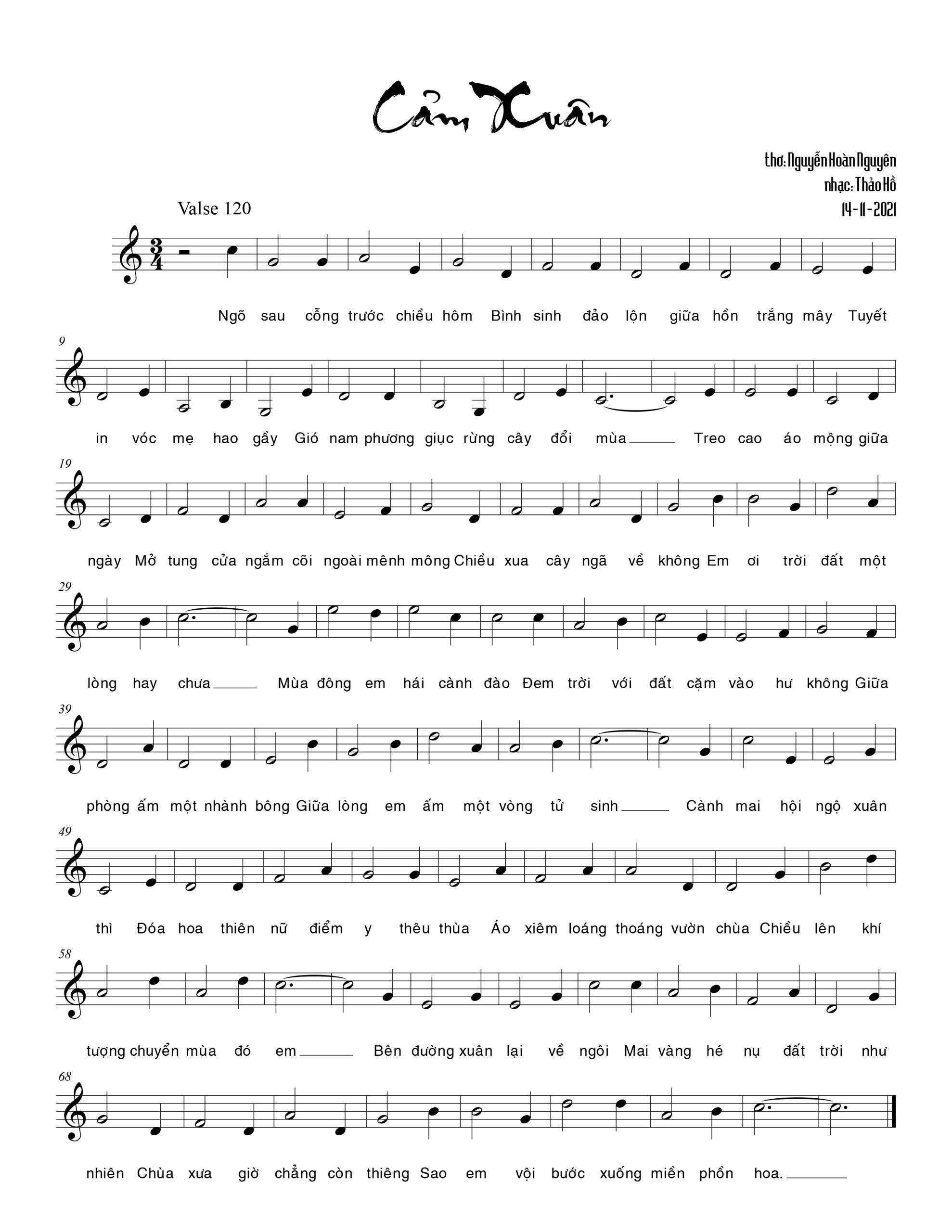 Sheet nhạc Cảm xuân - Trang 1