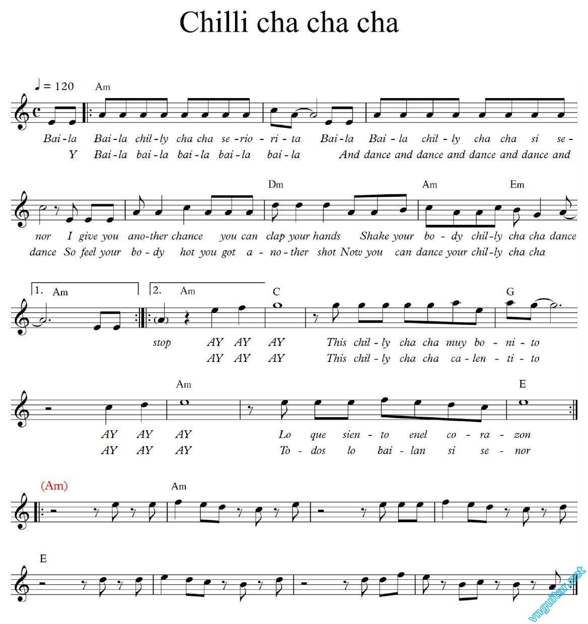 Sheet nhạc Chilly cha cha - Trang 1