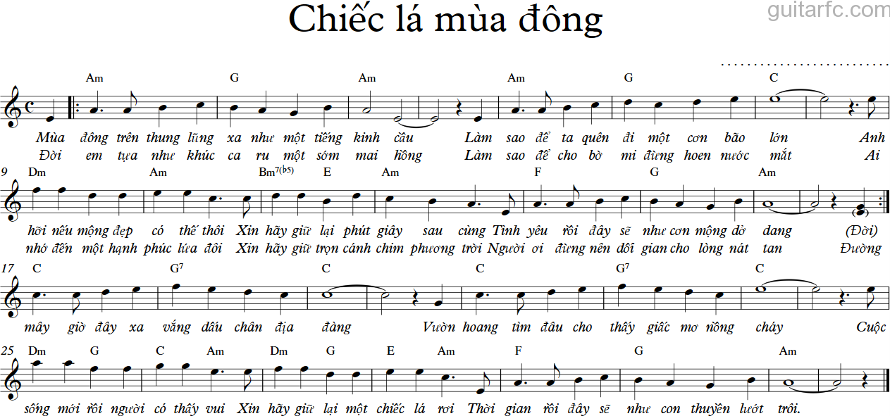 Sheet nhạc Chiếc lá mùa đông  (Lưới tình - qíng wǎng - 情 网 - Chờ em trở về - dang nei wui loi - 等你回來) - Trang 1