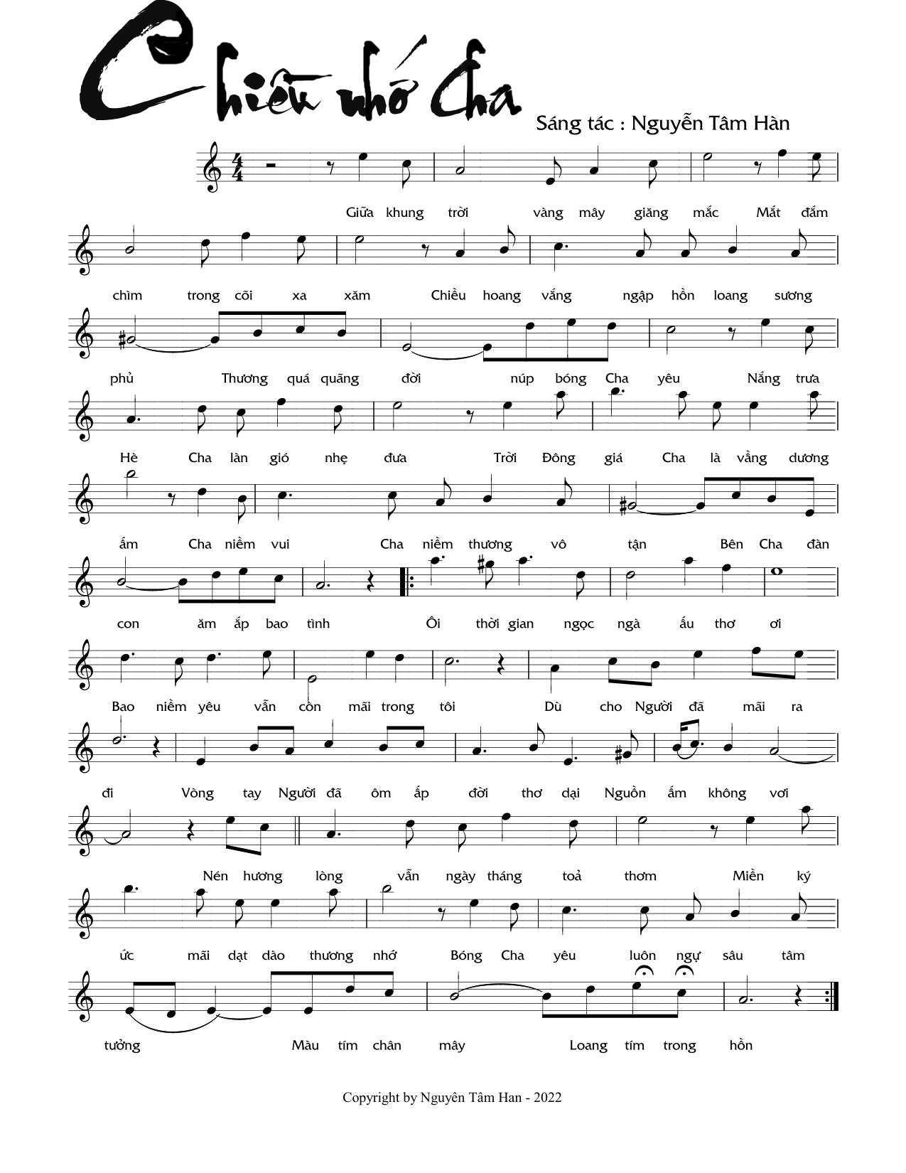 Sheet nhạc Chiều nhớ cha - Trang 1