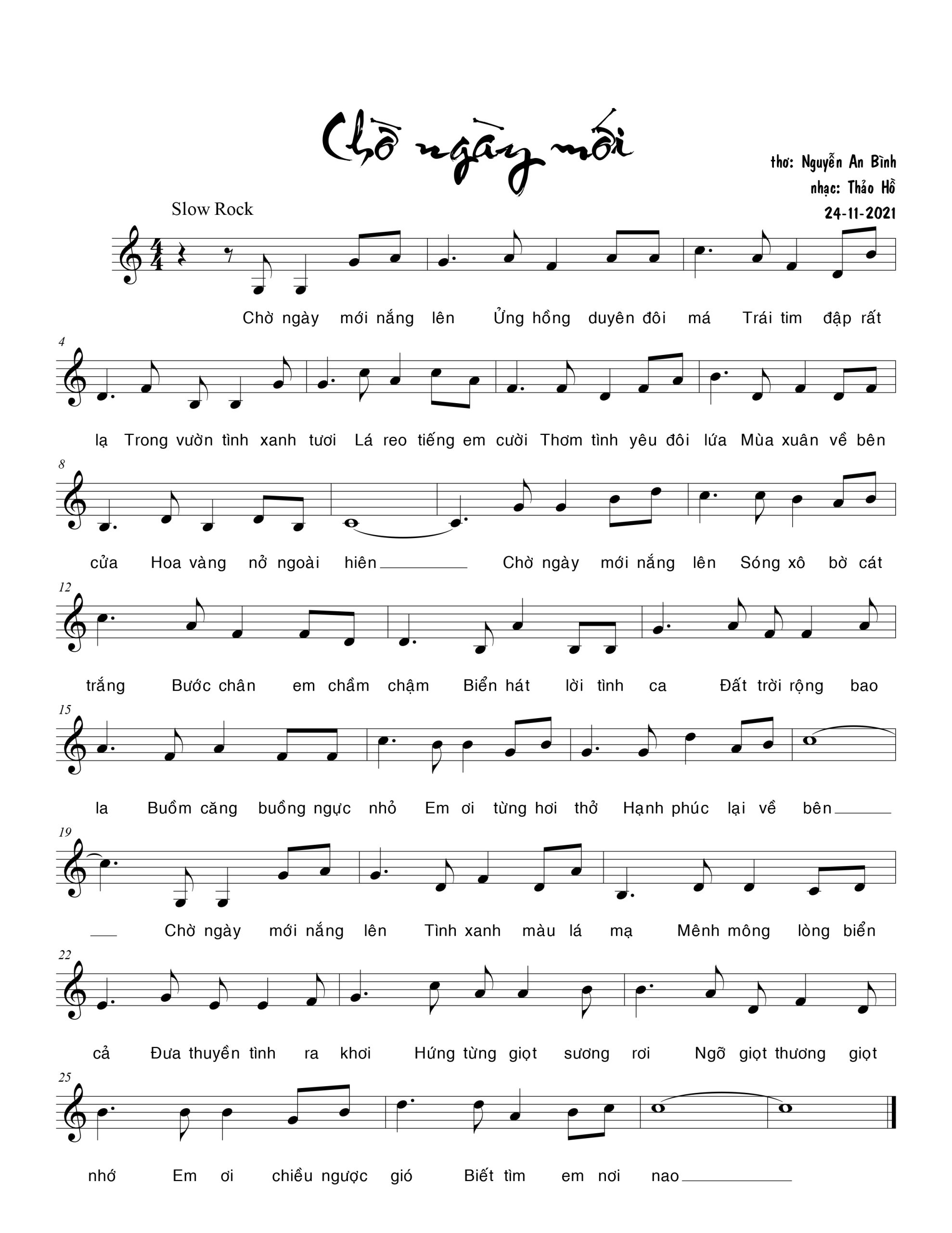 Sheet nhạc Chờ ngày mới - Trang 1