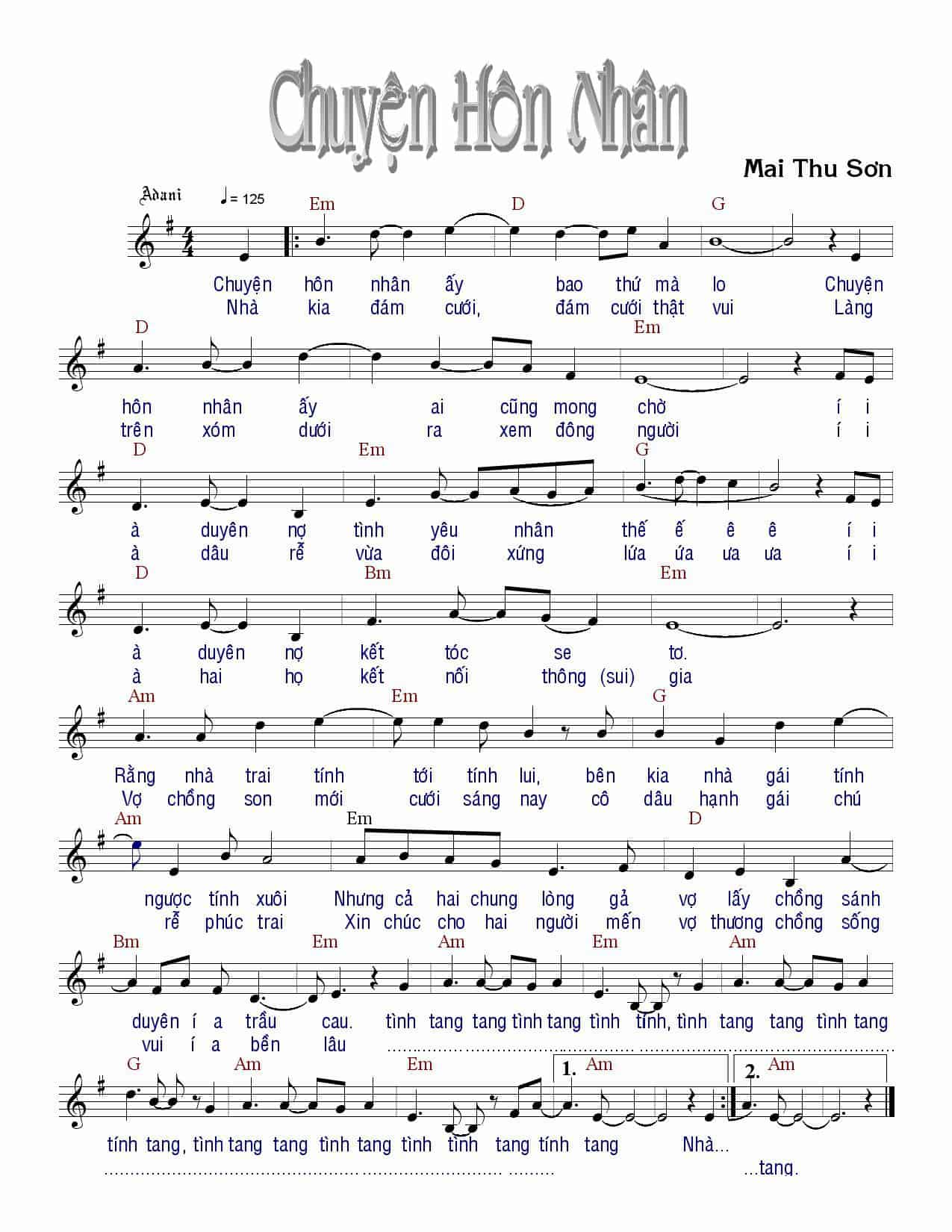 Sheet nhạc Chuyện hôn nhân - Trang 1