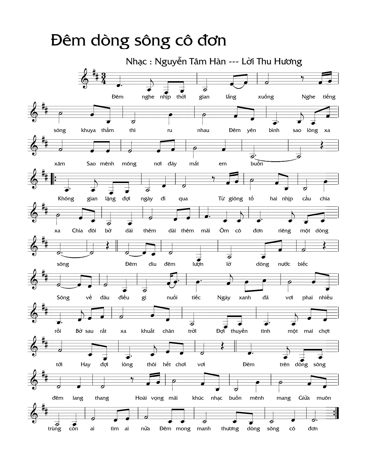 Sheet nhạc Đêm dòng sông cô đơn 2 - Trang 1