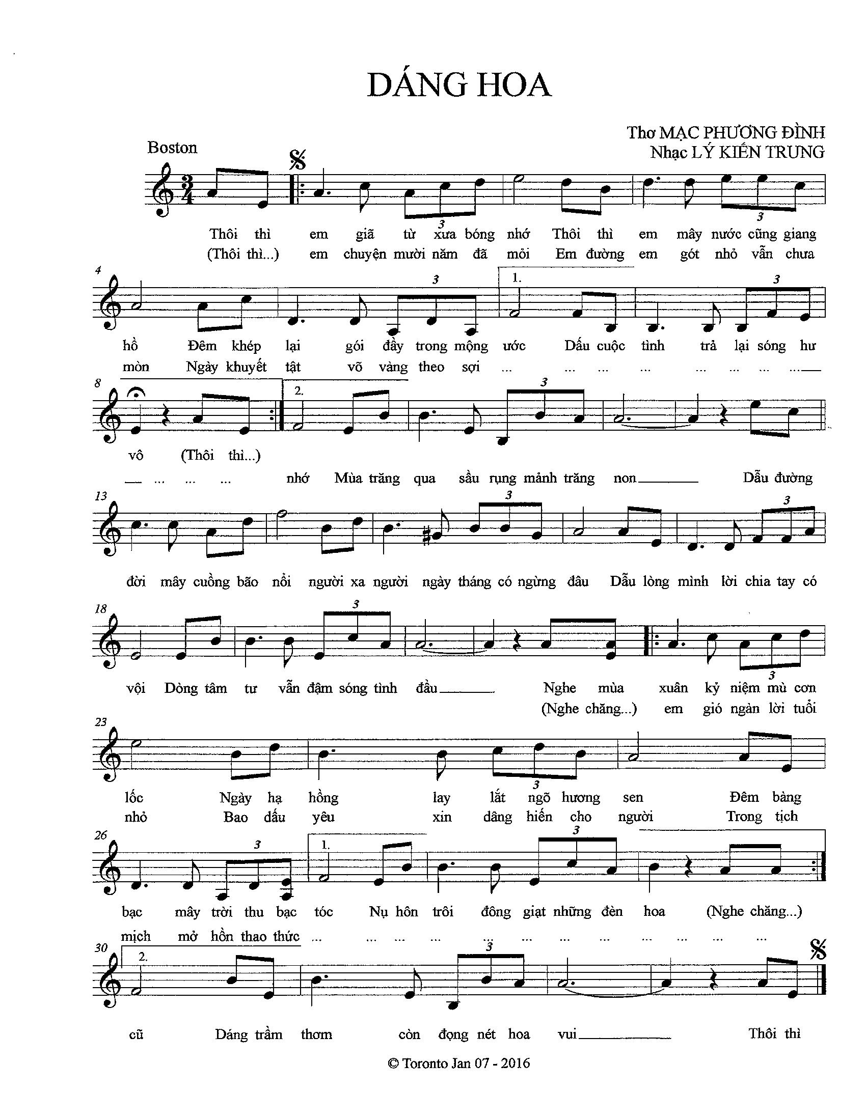 Sheet nhạc Dáng hoa - Trang 1
