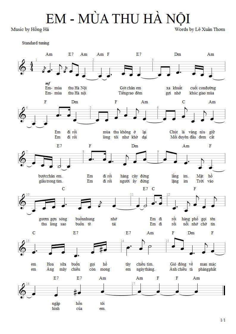 Sheet nhạc Em - mùa thu Hà Nội - Trang 1