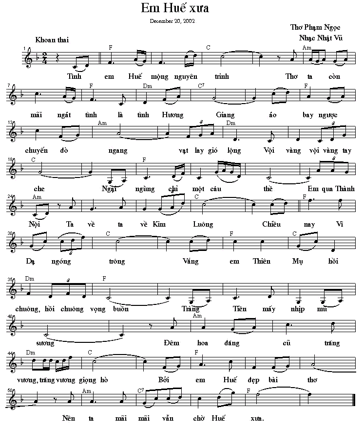 Sheet nhạc Em Huế xưa - Trang 1