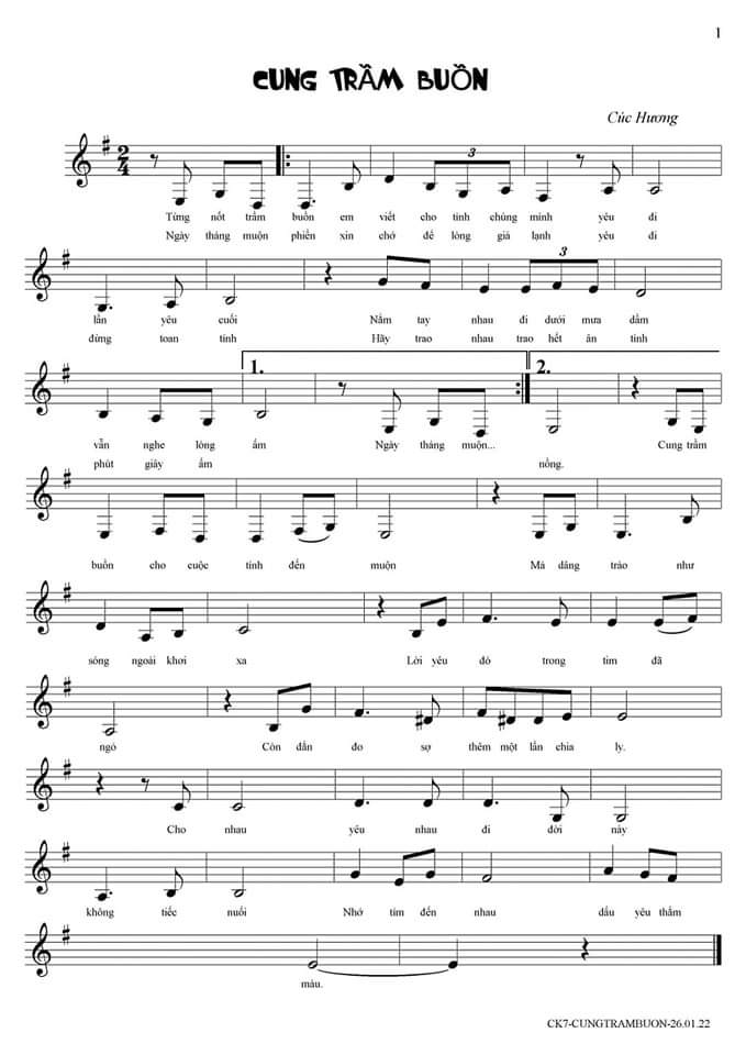 Sheet nhạc Cung trầm buồn - Trang 1