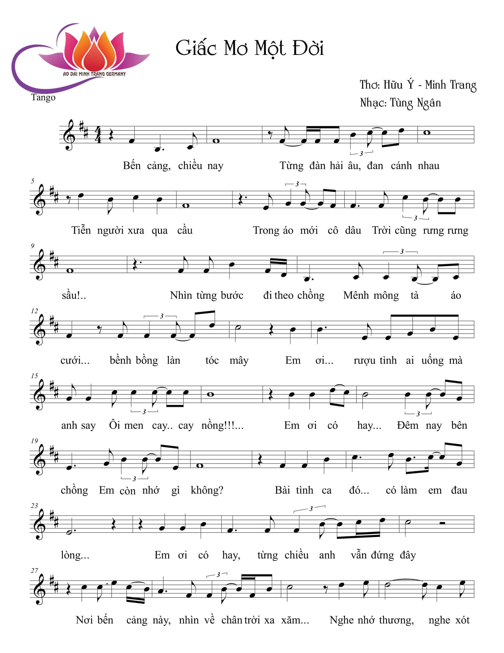 Sheet nhạc Giấc mơ một đời - Trang 1
