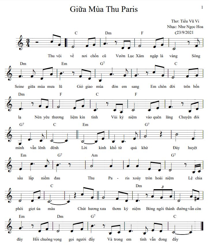 Sheet nhạc Giữa mùa thu Paris - Trang 1