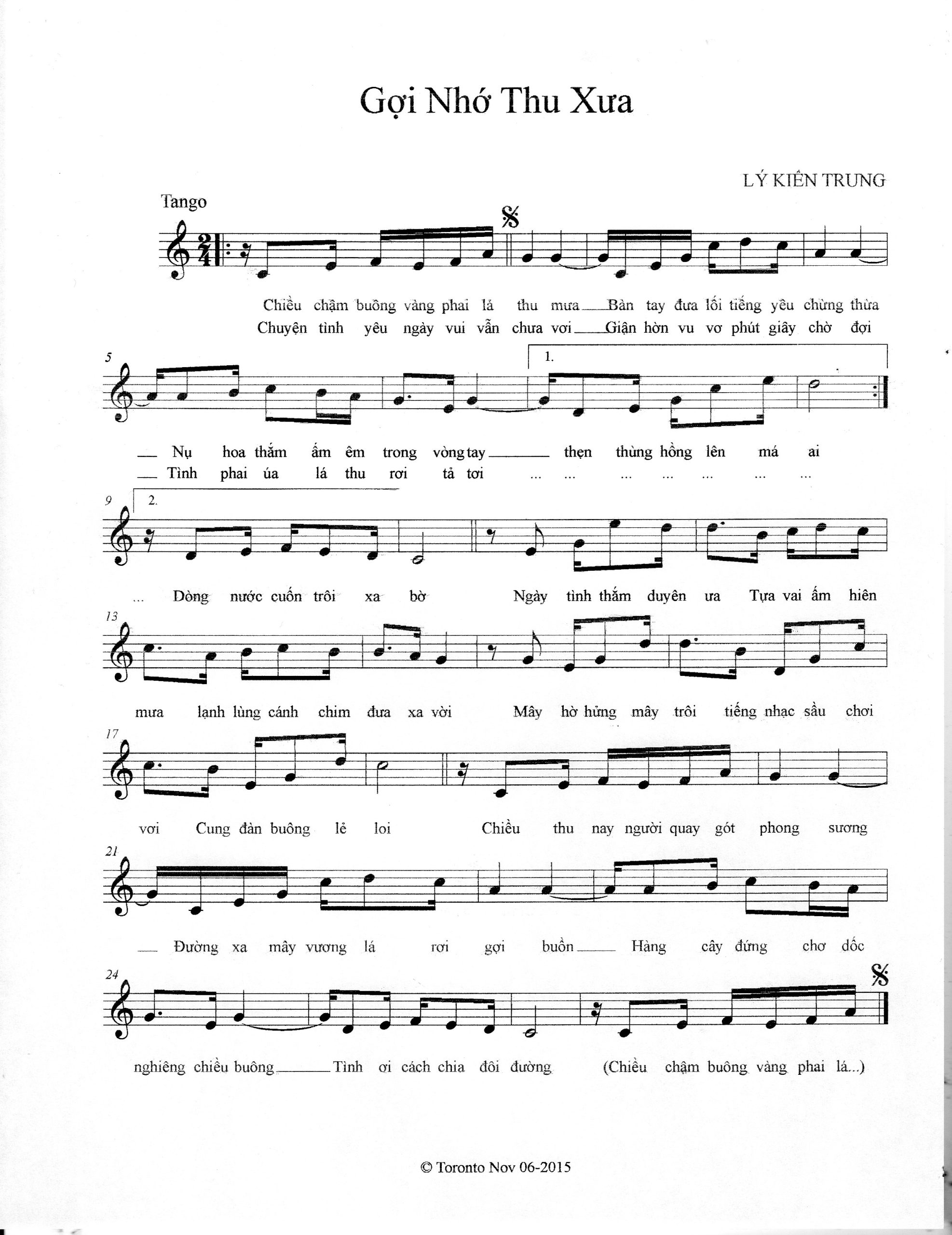 Sheet nhạc Gợi nhớ thu xưa - Trang 1