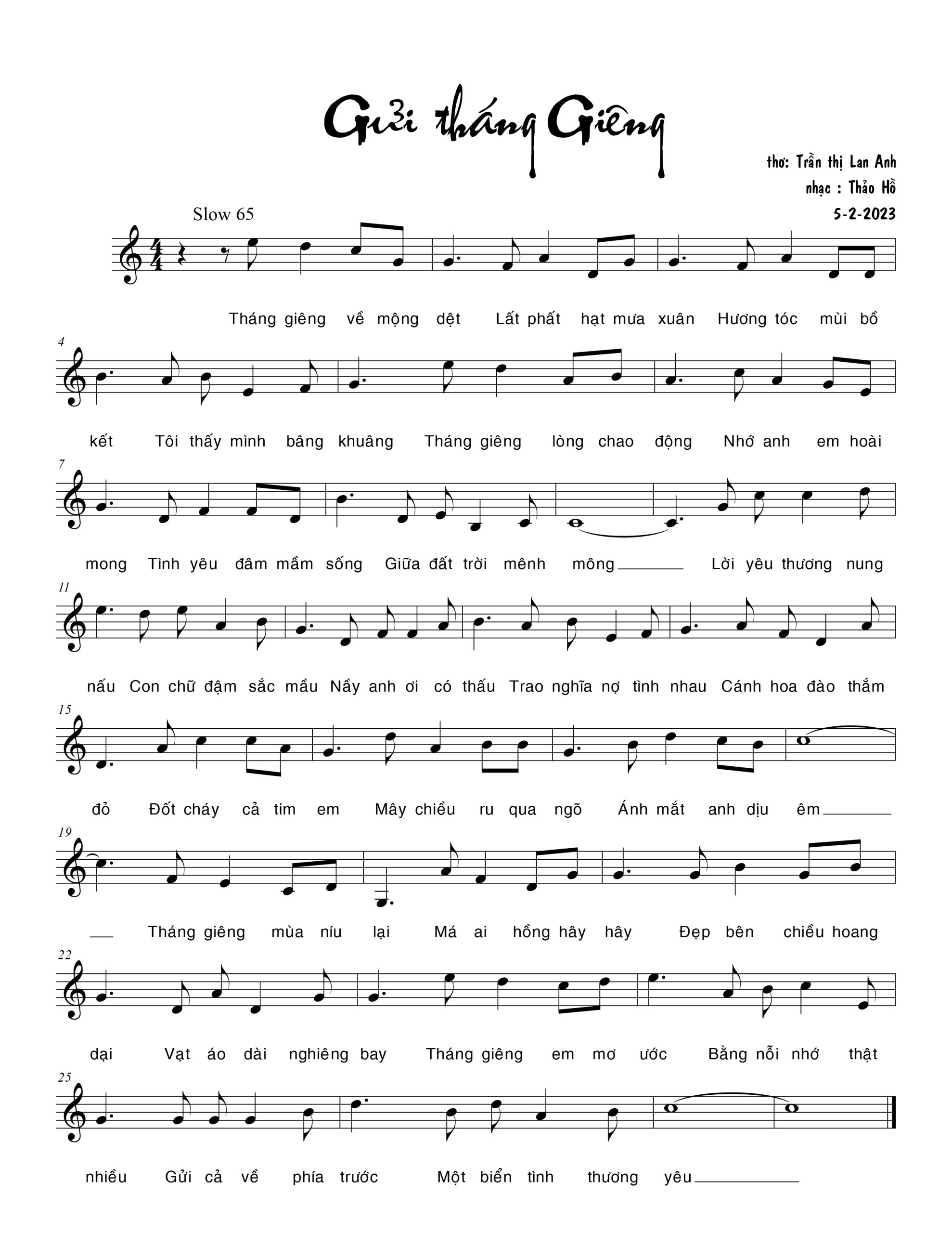 Sheet nhạc Gửi tháng giêng - Trang 1