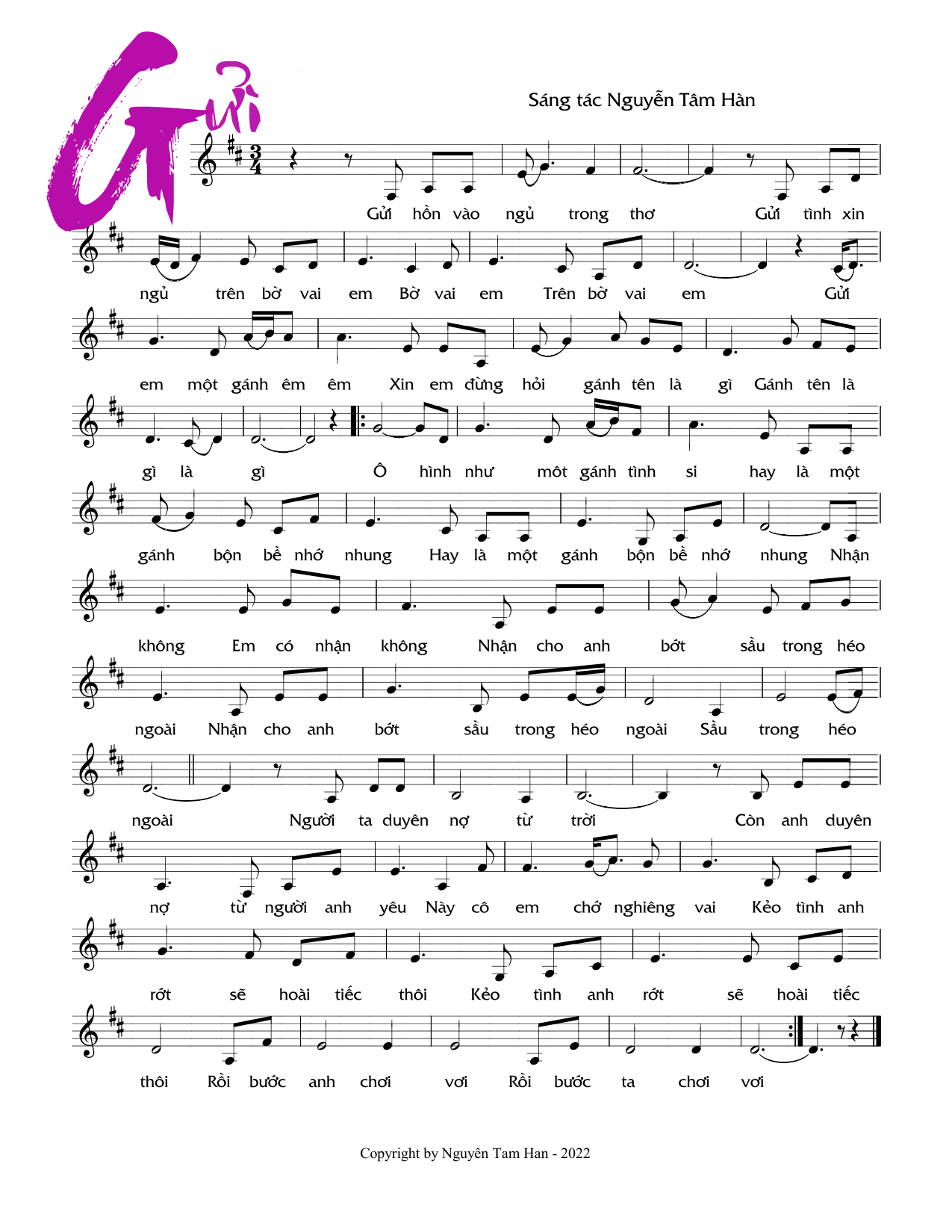 Sheet nhạc Gửi... - Trang 1
