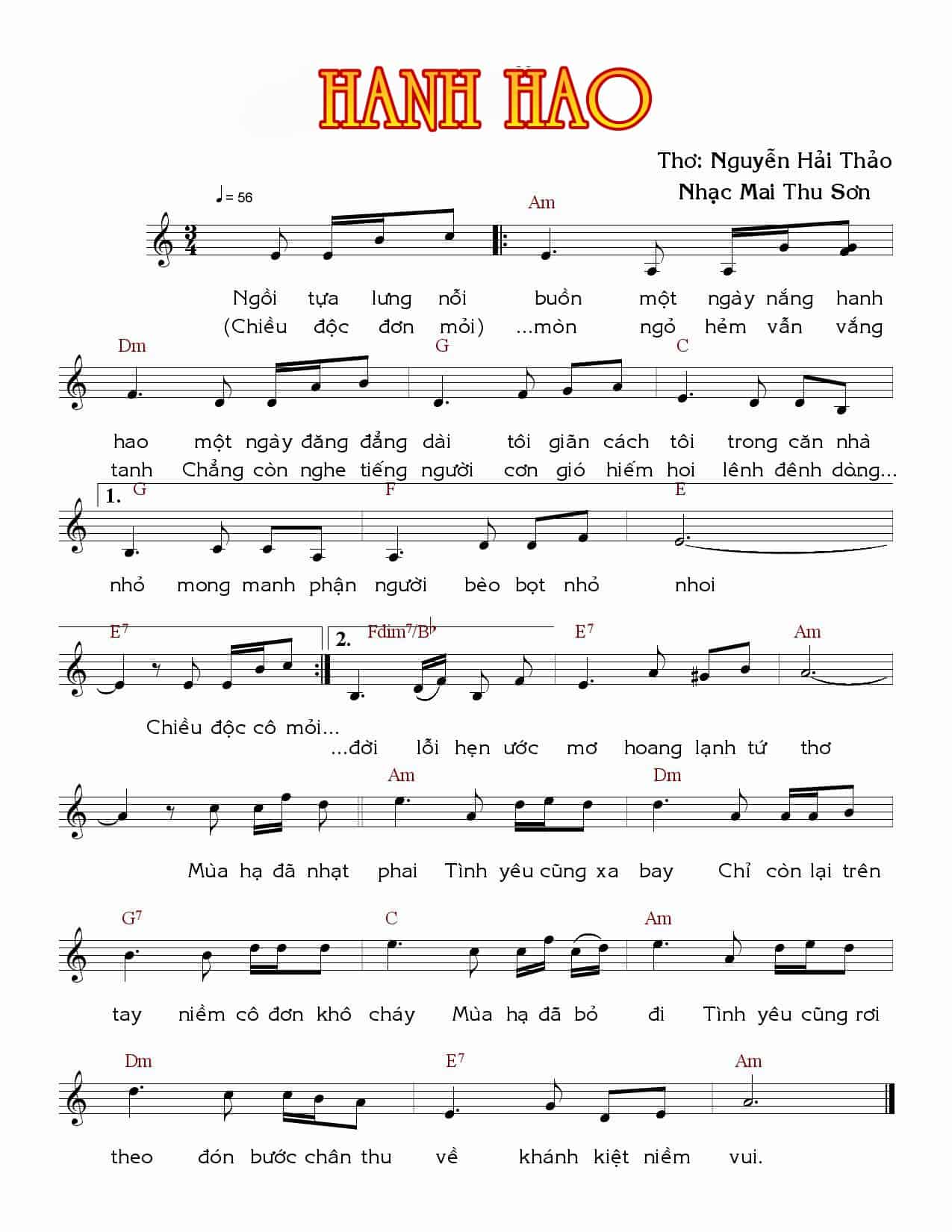 Sheet nhạc Hanh hao - Trang 1