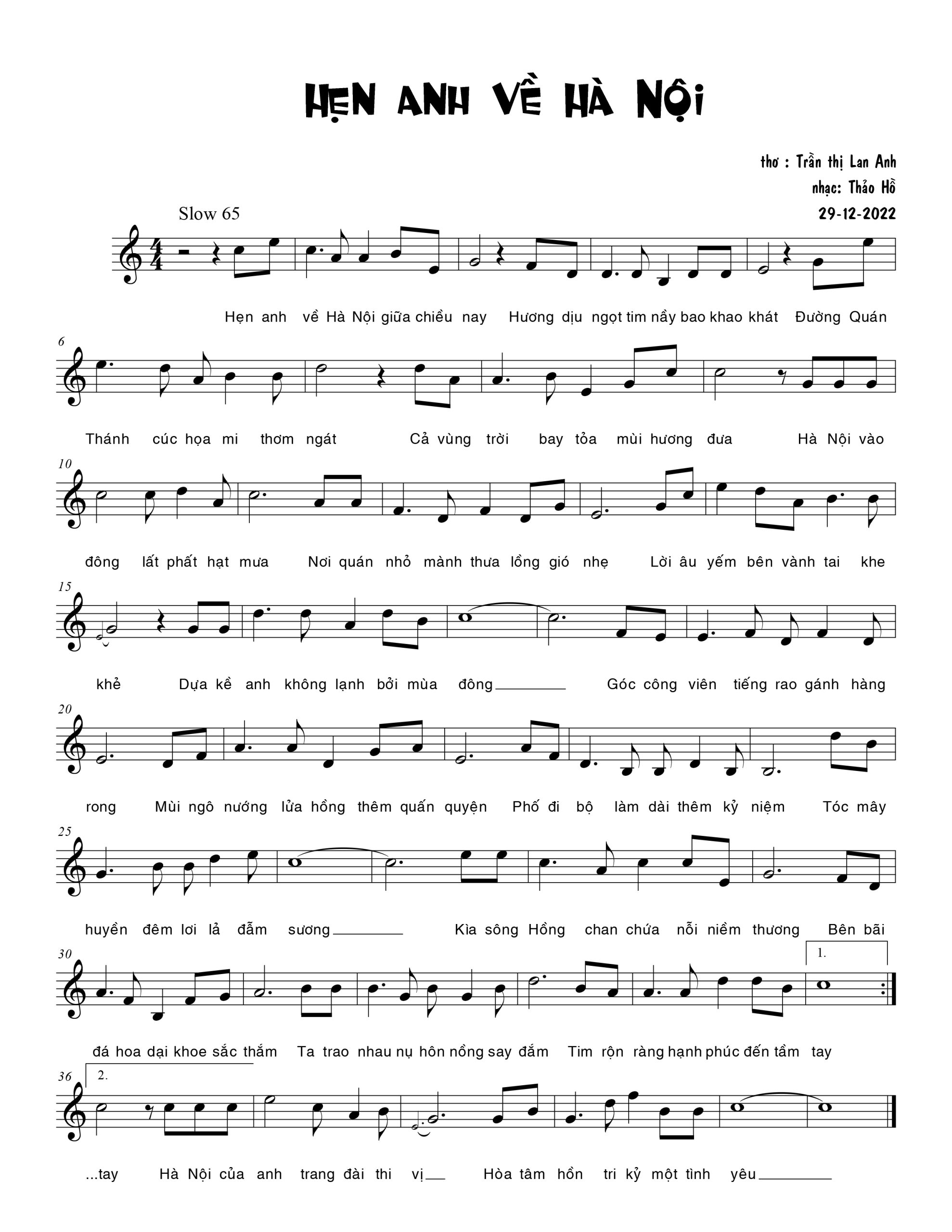 Sheet nhạc Hẹn anh về Hà Nội - Trang 1