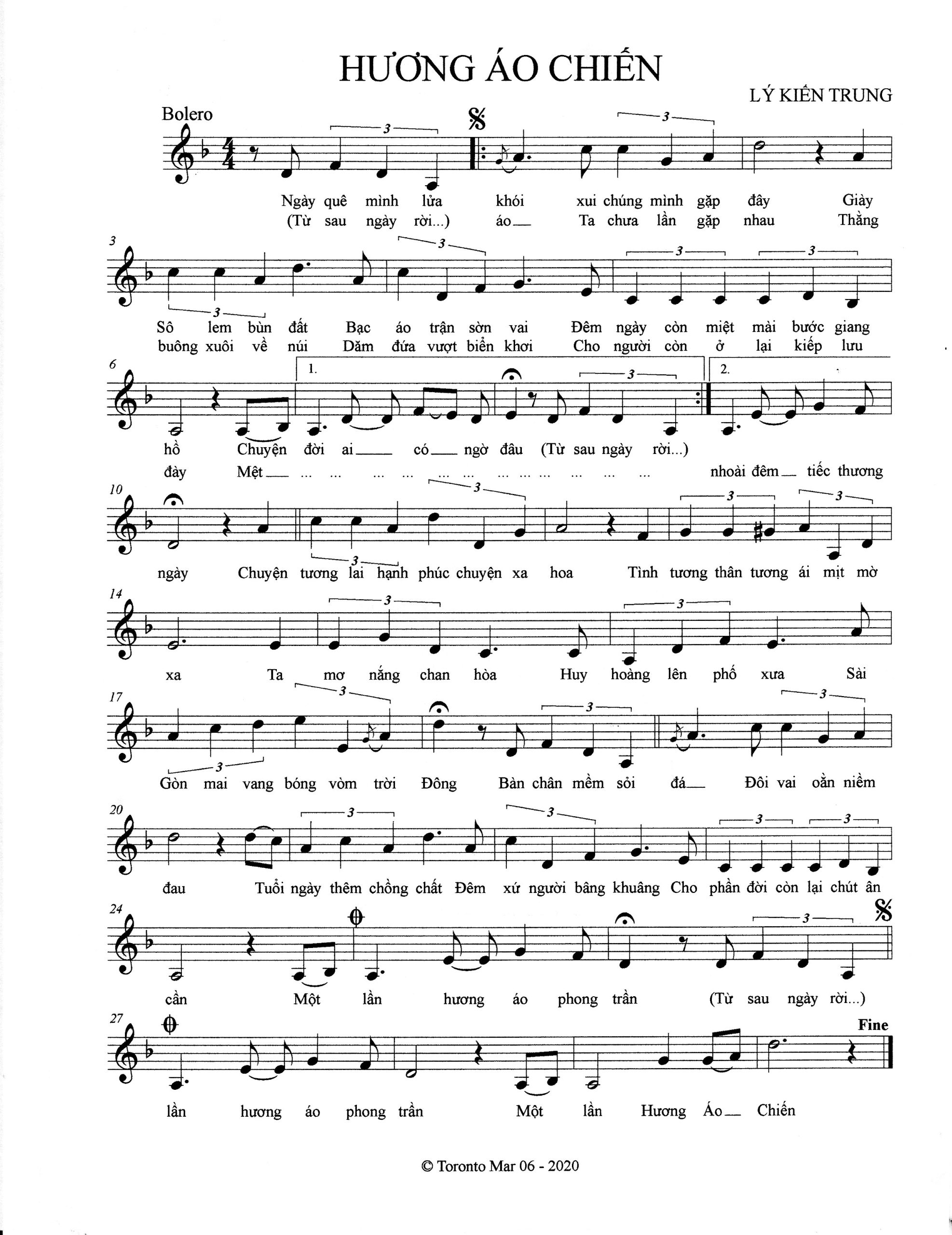 Sheet nhạc Hương áo chiến - Trang 1