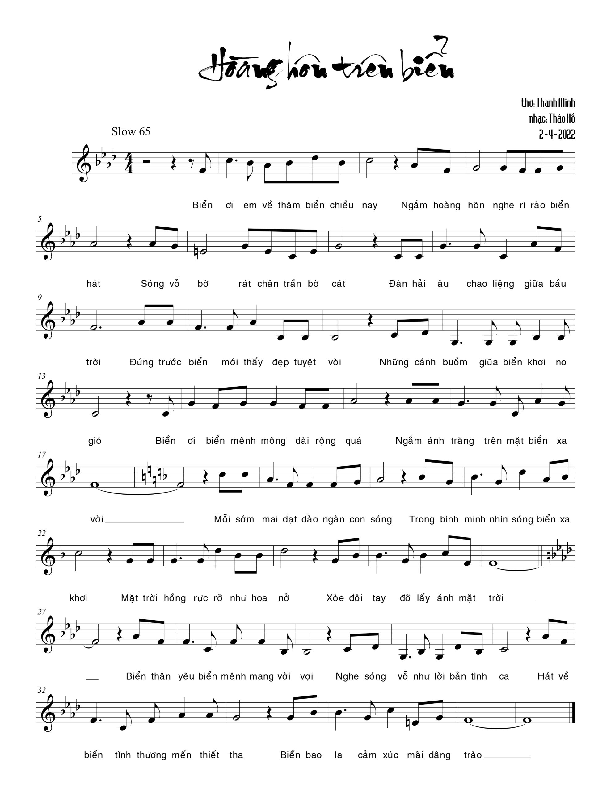 Sheet nhạc Hoàng hôn trên biển - Trang 1