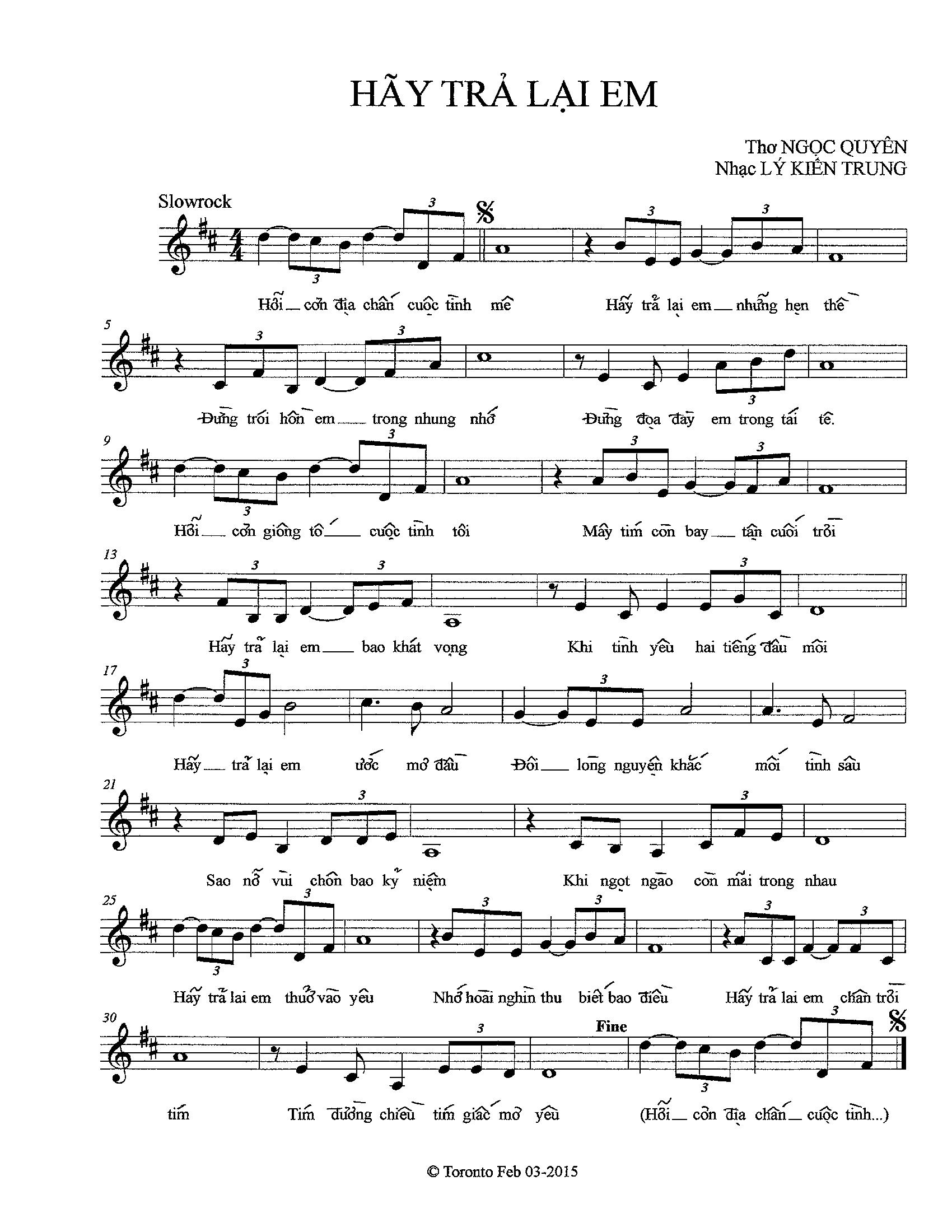 Sheet nhạc Hãy trả lại em - Trang 1