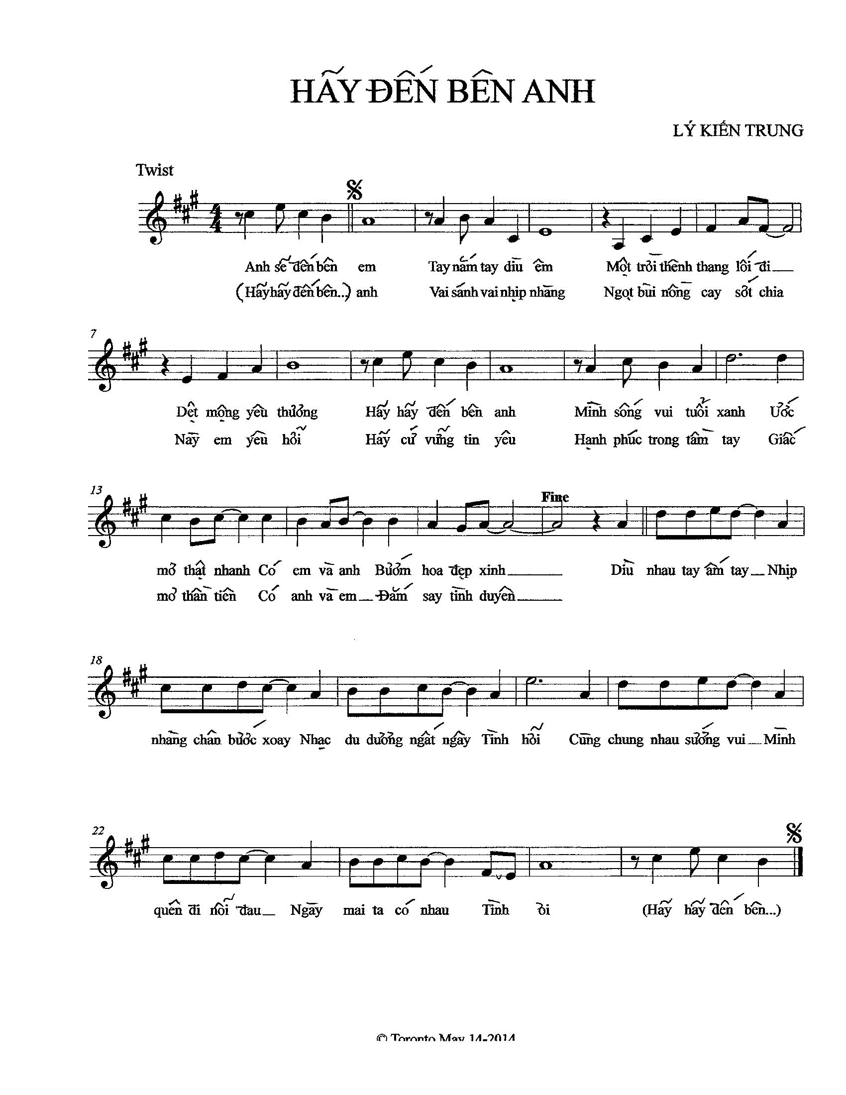 Sheet nhạc Hãy đến bên anh - Trang 1