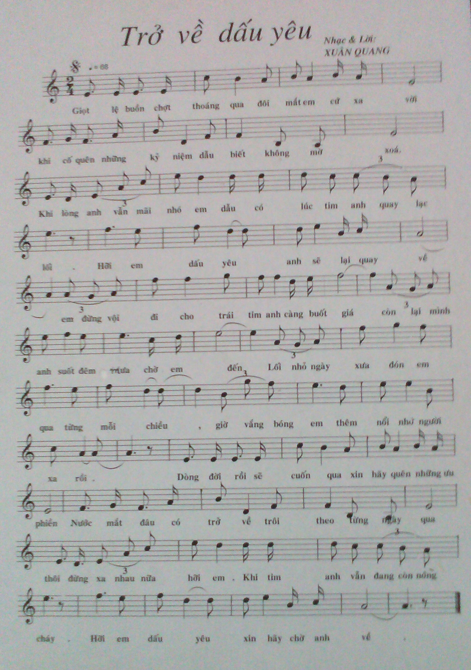Sheet nhạc Trở về dấu yêu - Trang 1