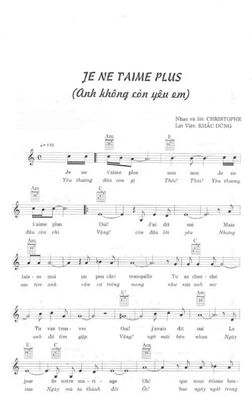 Sheet nhạc Je ne t'aime plus - Trang 1