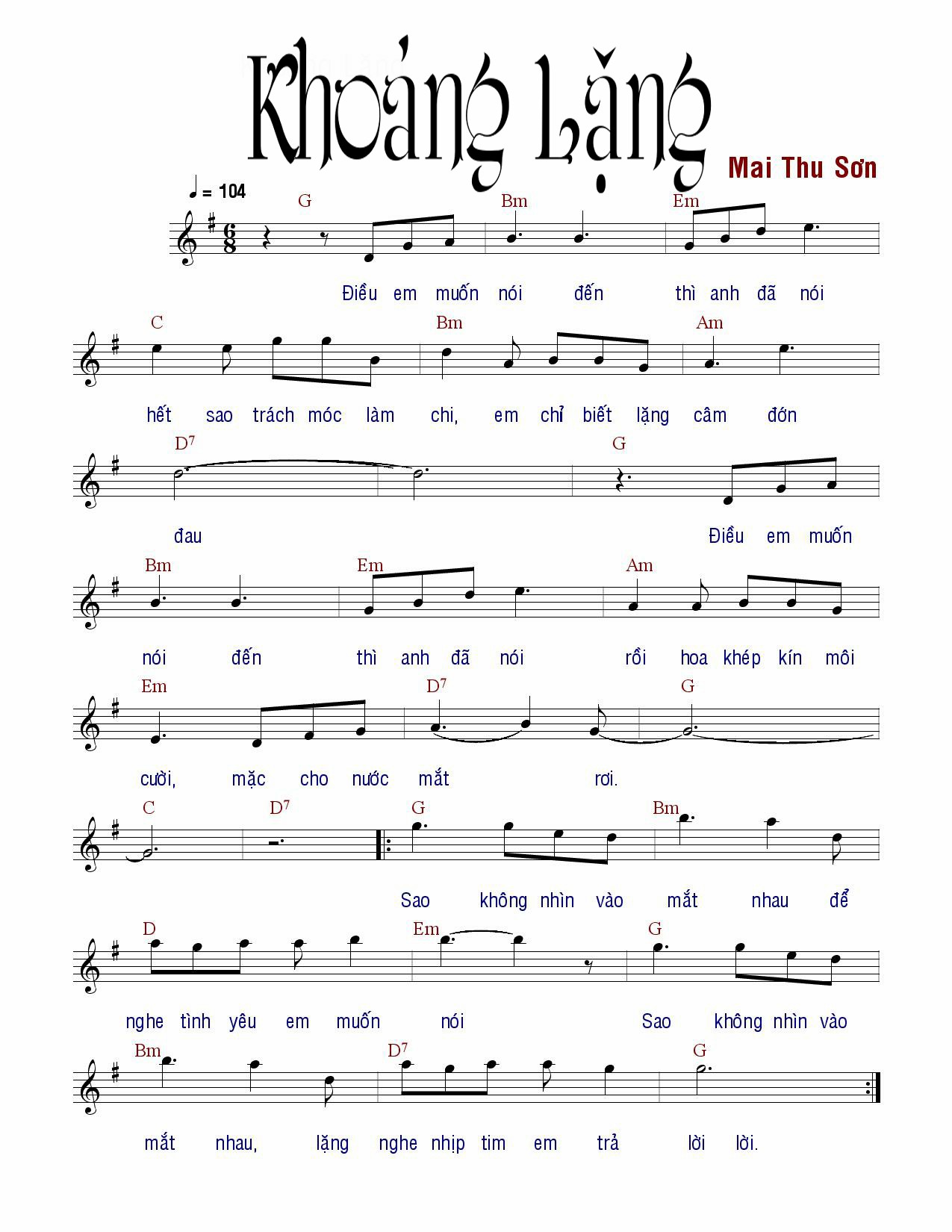 Sheet nhạc Khoảng lặng - Trang 1