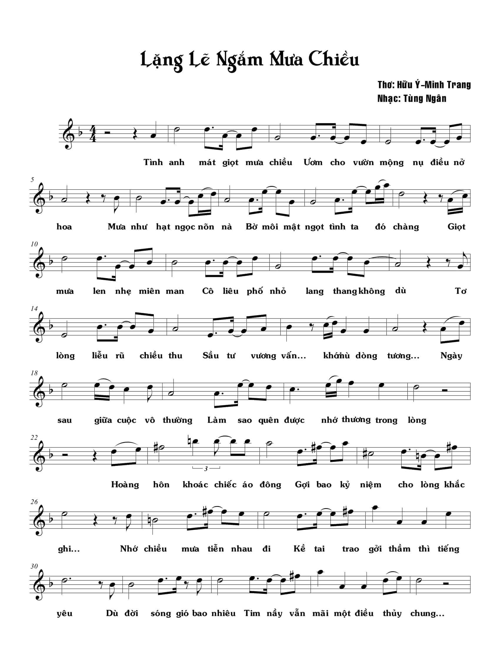 Sheet nhạc Lặng lẽ ngắm mưa chiều - Trang 1