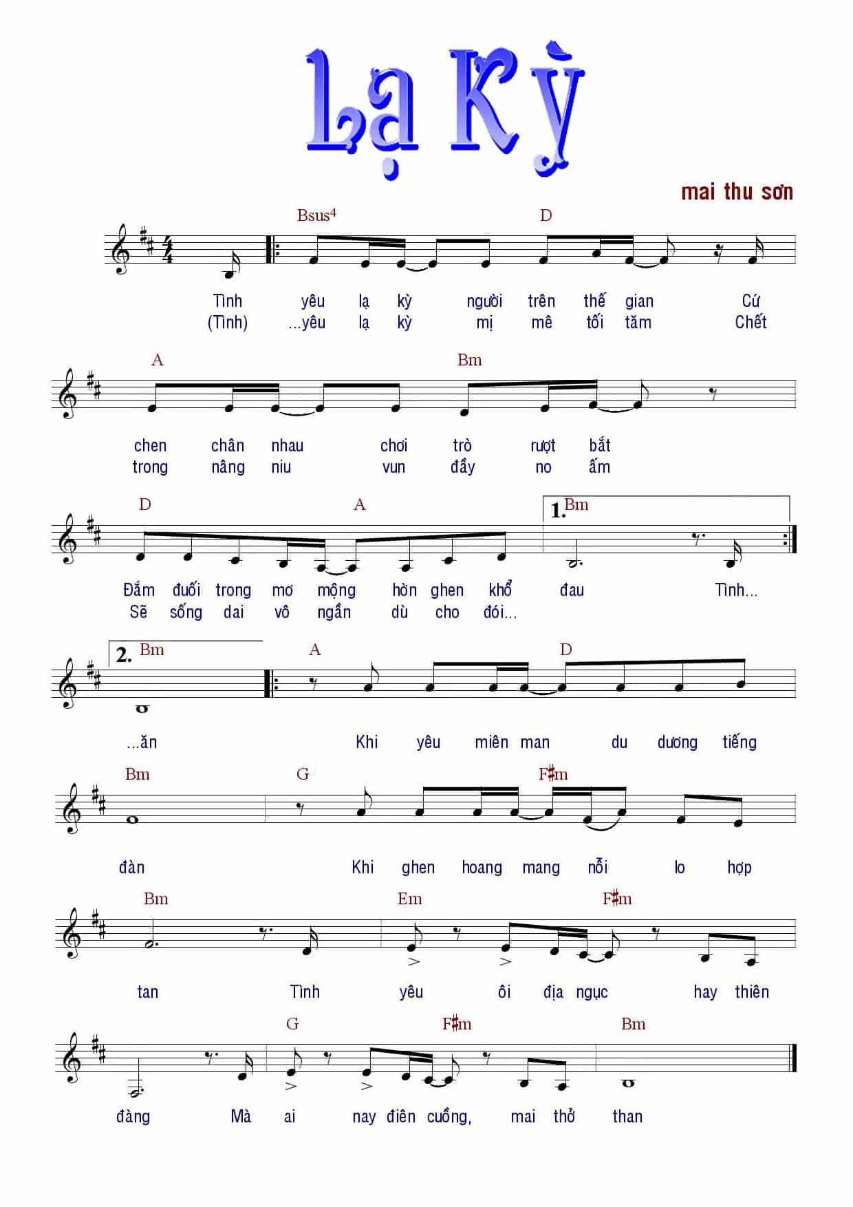 Sheet nhạc Lạ kỳ - Trang 1