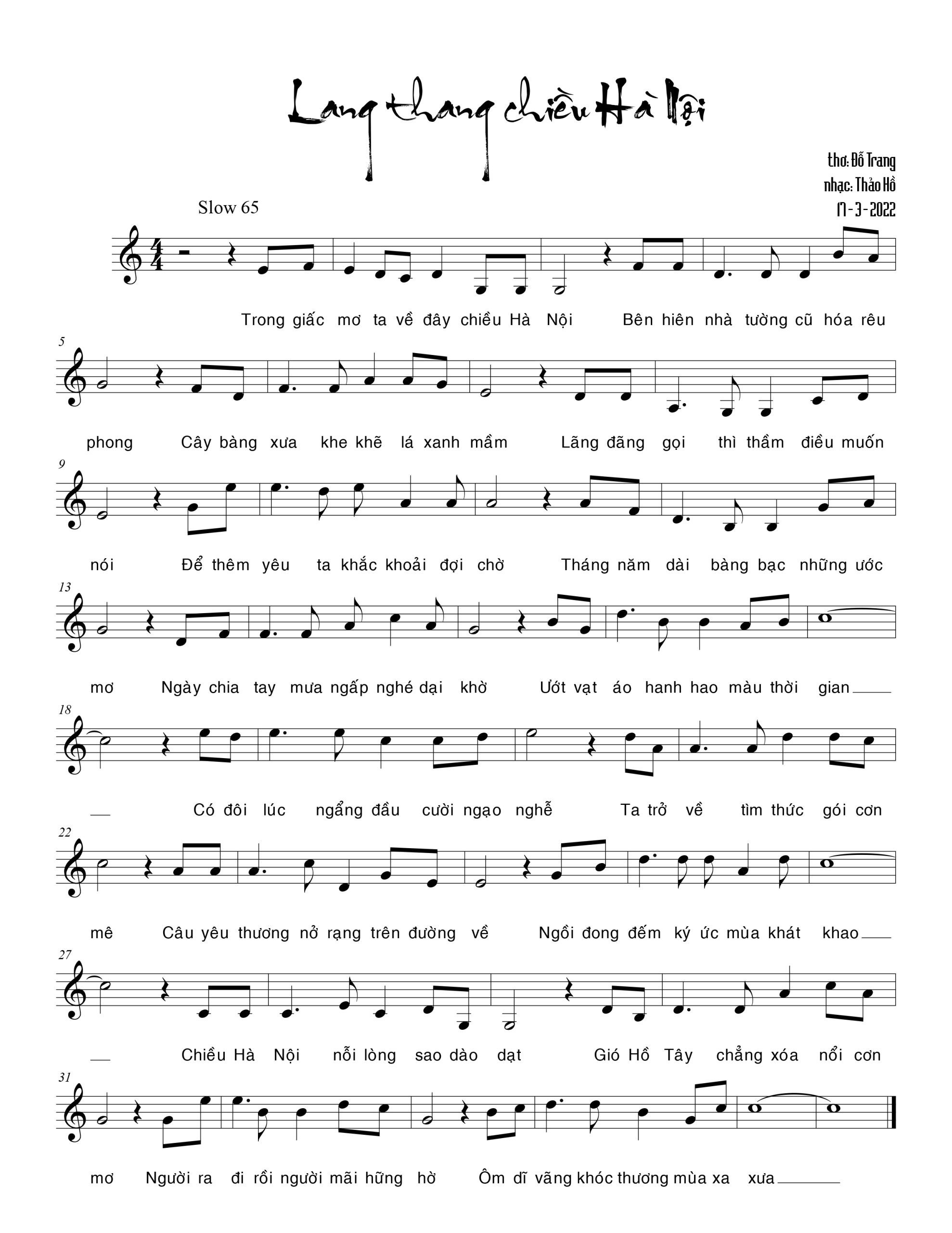Sheet nhạc Lang thang chiều Hà Nội - Trang 1
