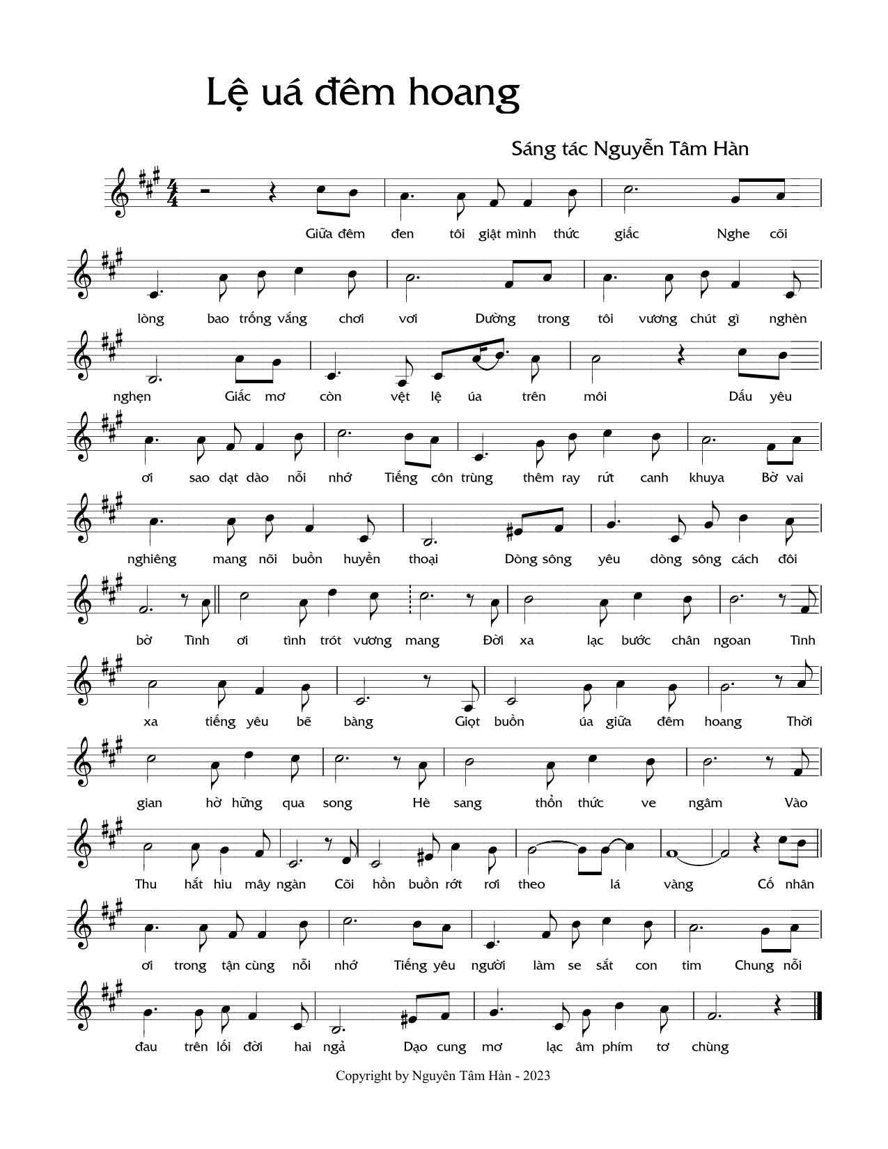 Sheet nhạc Lệ úa đêm hoang - Trang 1