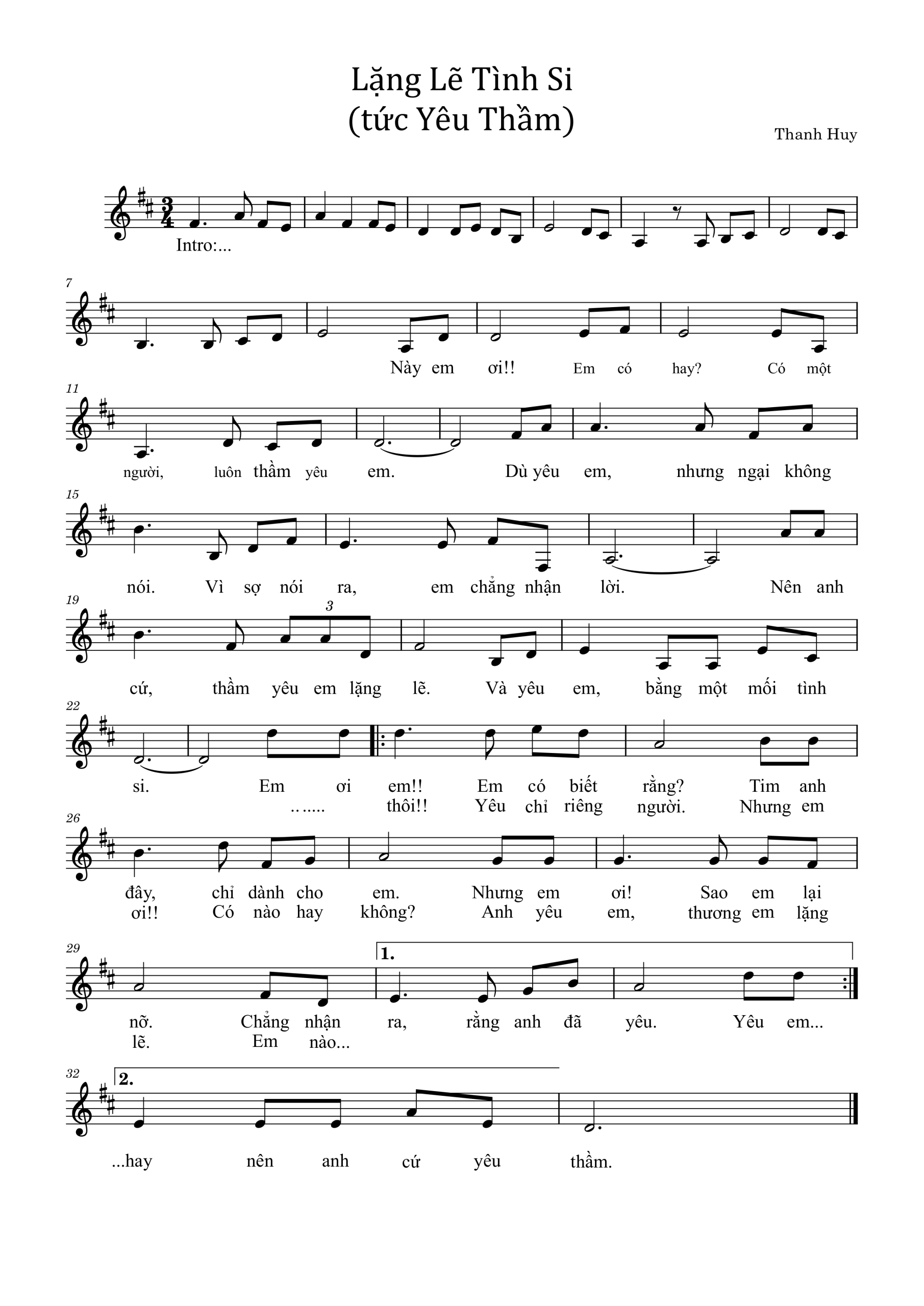 Sheet nhạc Lặng lẽ tình si - Trang 1