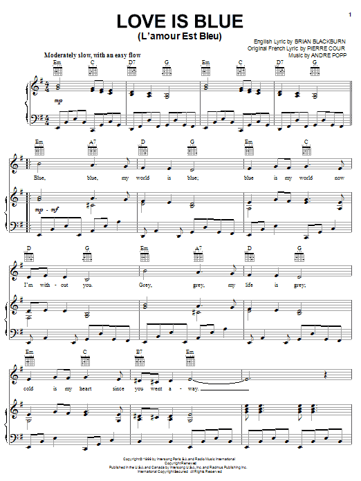Sheet nhạc Tình xanh (Love is Blue - L'amour est bleu ) - Trang 1