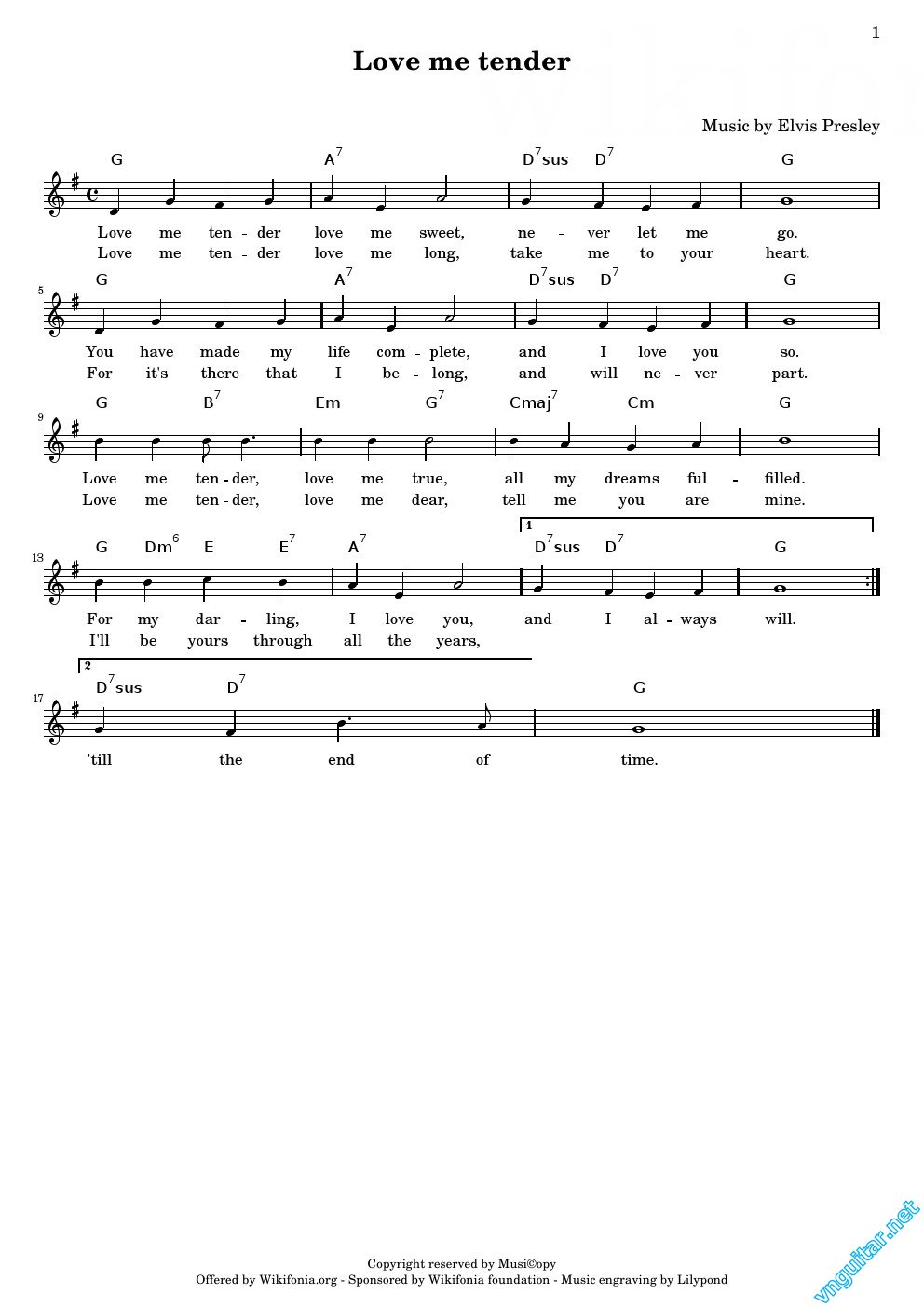 Sheet nhạc Yêu anh hơn hôm qua - Love me tender - Trang 1