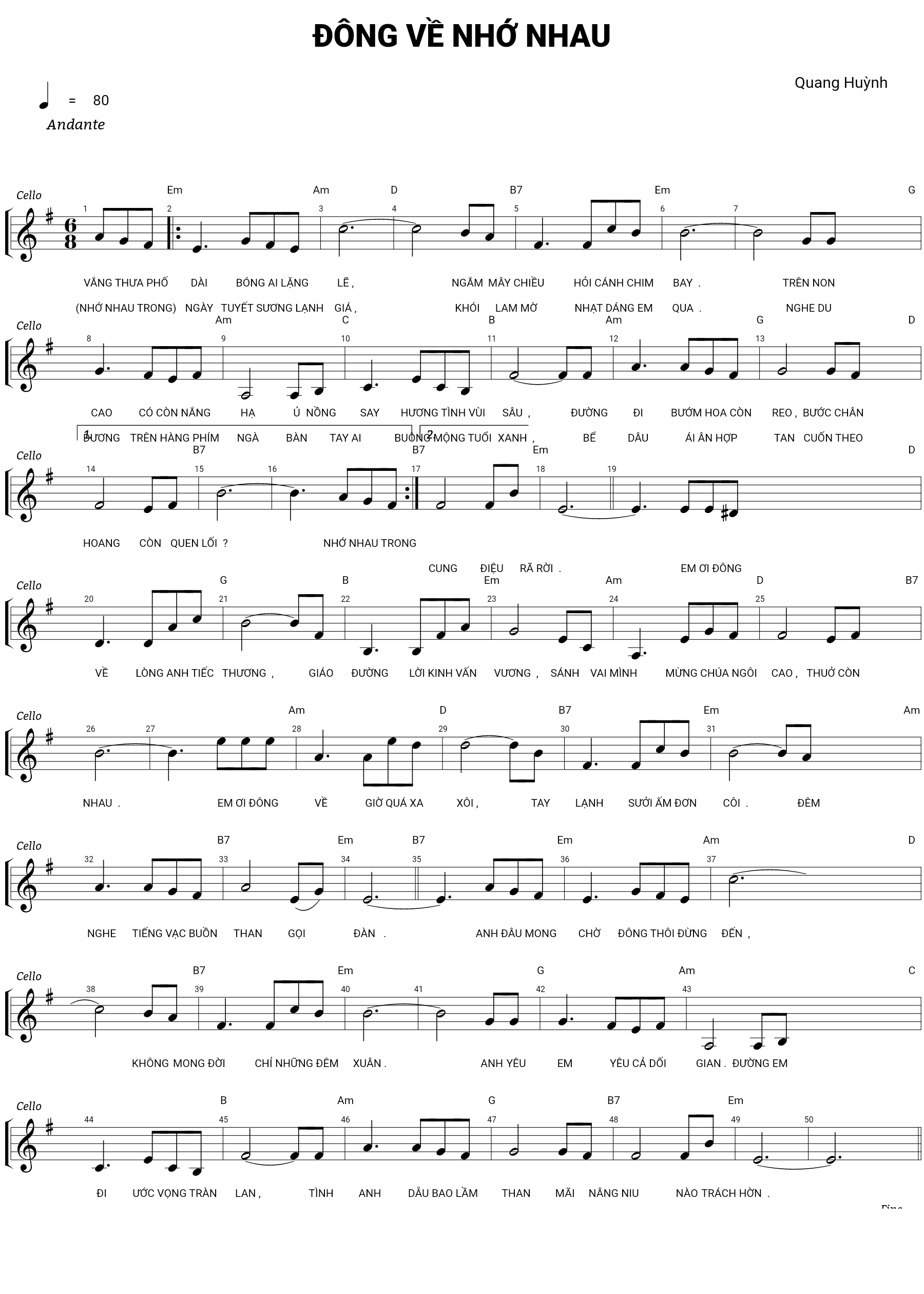 Sheet nhạc Đông về nhớ nhau - Trang 1