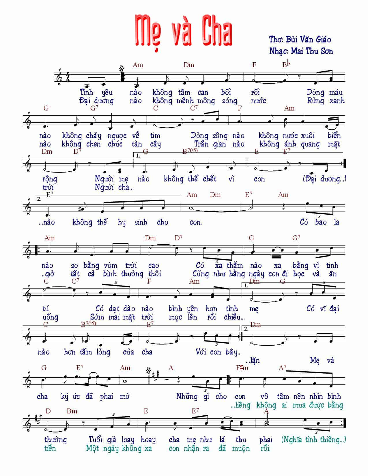 Sheet nhạc Mẹ và cha - Trang 1