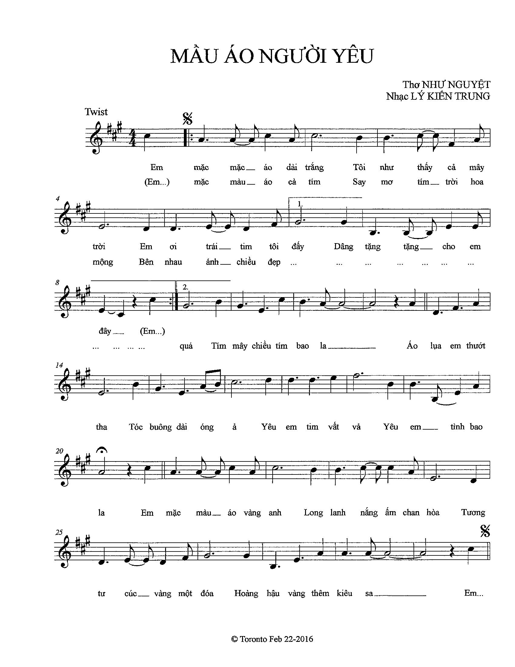 Sheet nhạc Mầu áo người yêu - Trang 1