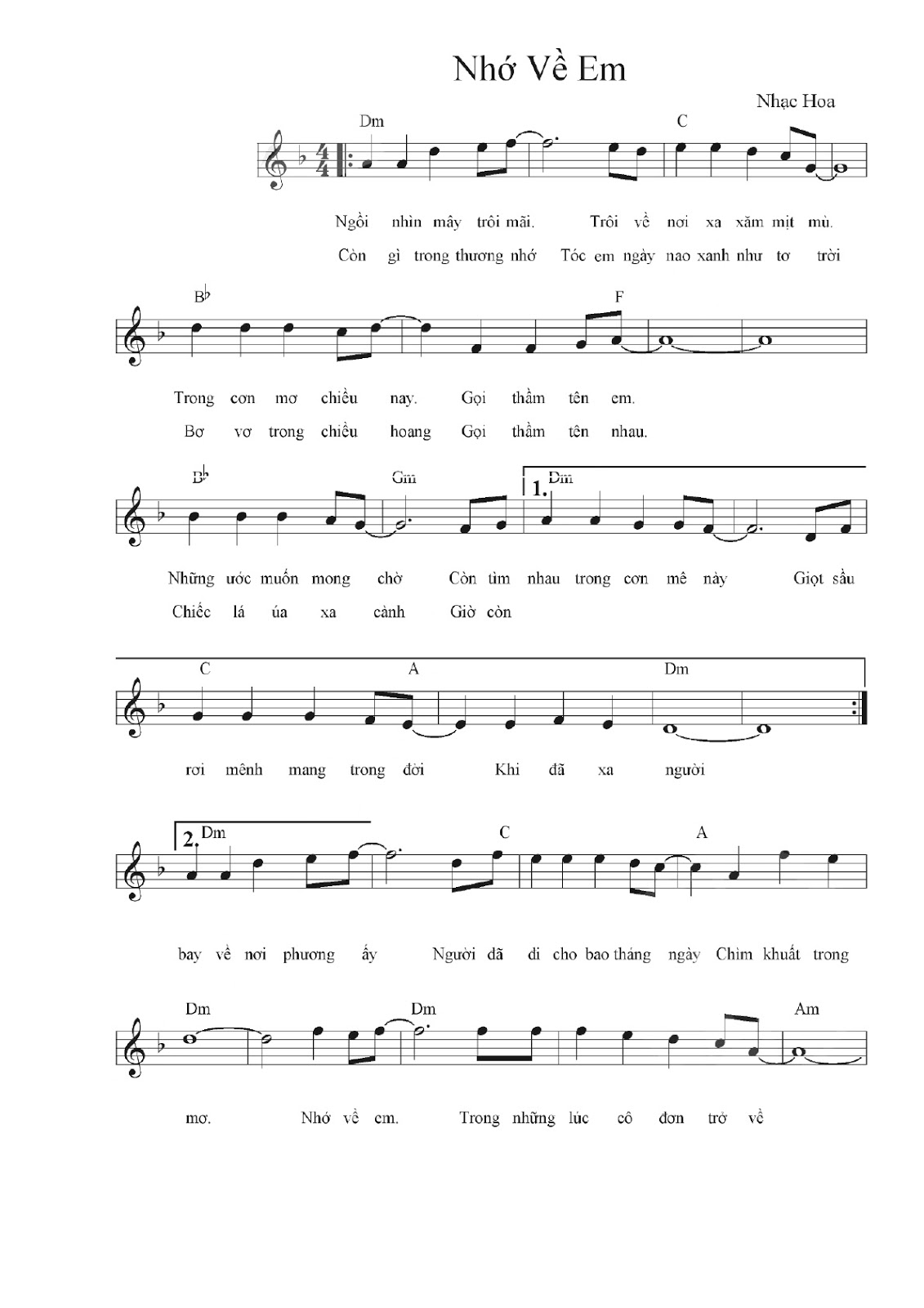 Sheet nhạc Nhớ về em (Con tim dại khờ - Tốt hơn hết hãy nói lời chia tay - Waan si gou bit baa jyut - 还是告别吧 粤) - Trang 1