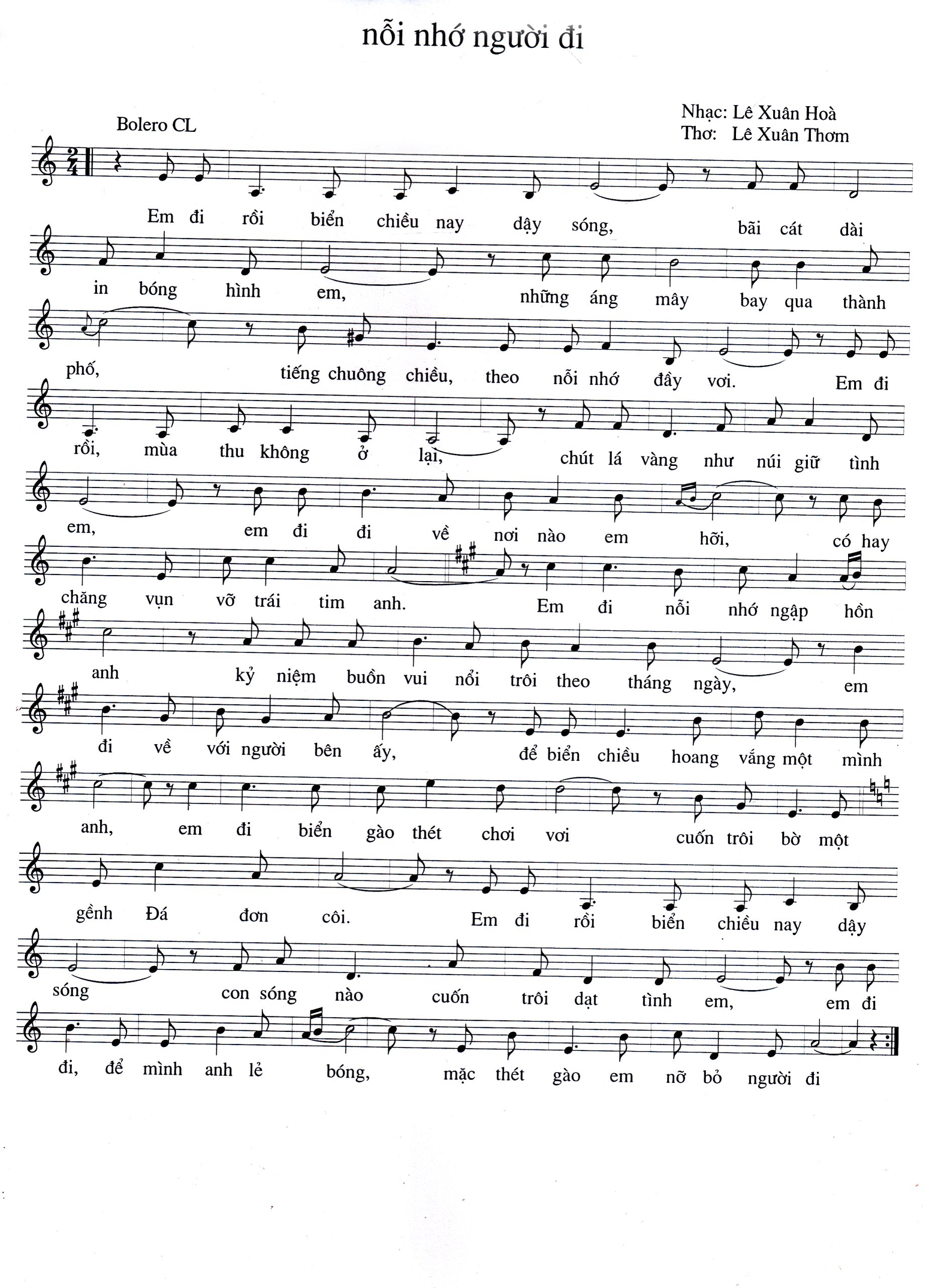 Sheet nhạc Nỗi nhớ người đi - Trang 1