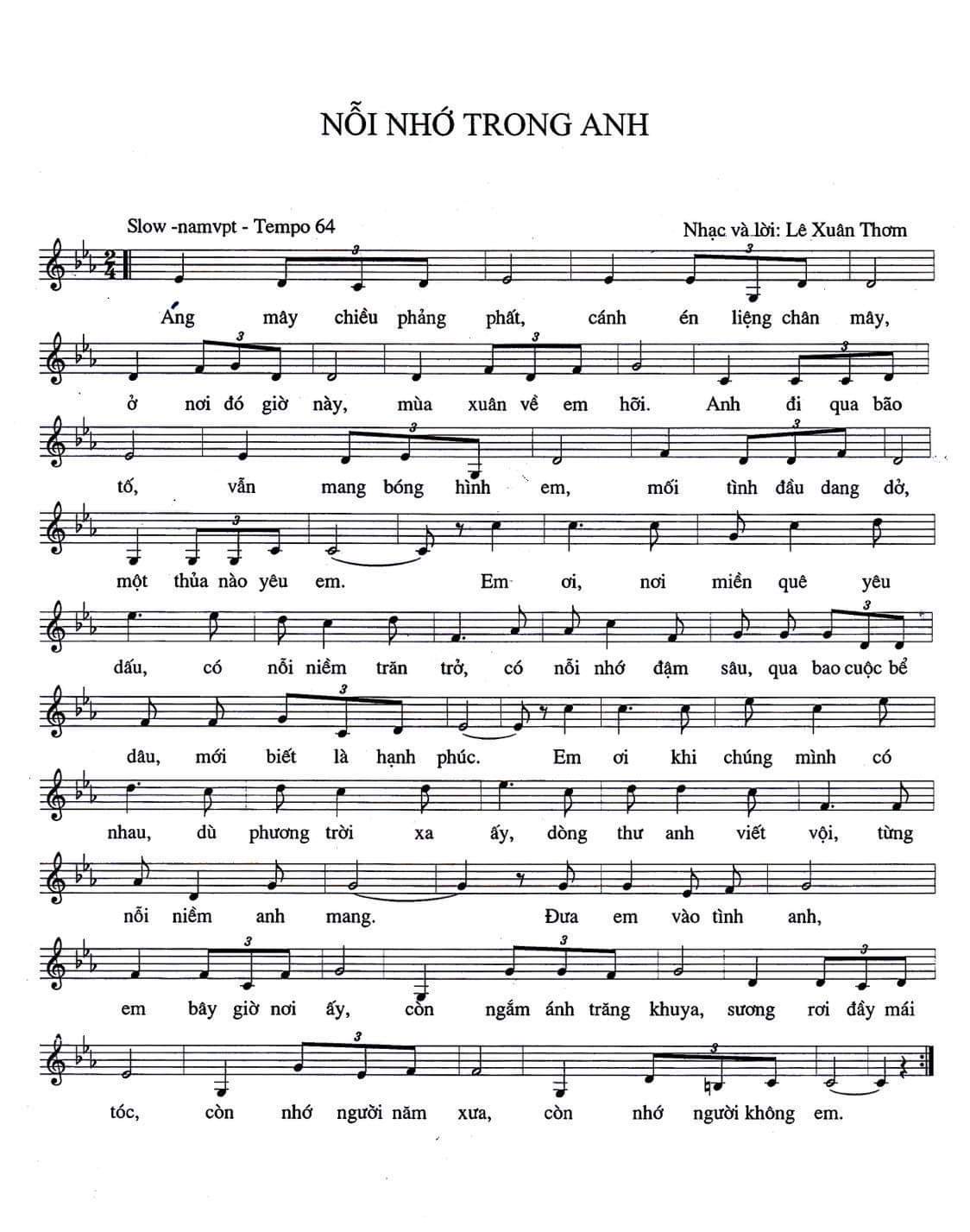 Sheet nhạc Nỗi nhớ trong anh - Trang 1