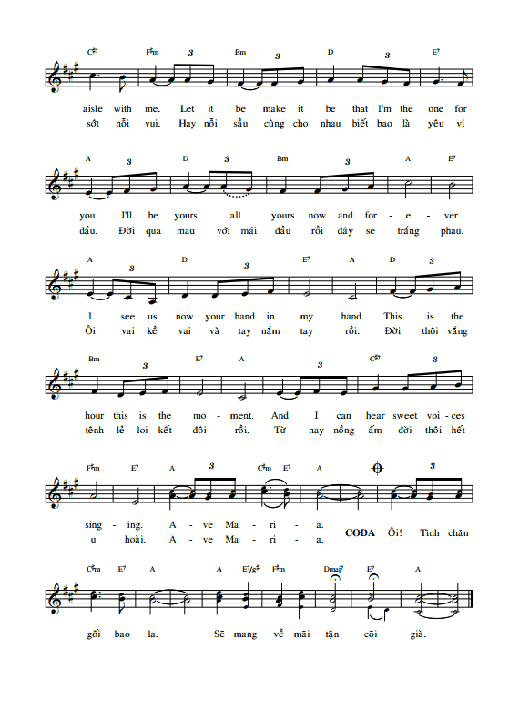 Sheet nhạc Ngày tân hôn (Ngày tình yêu lên ngôi - The Wedding - Oui devant Dieu - La Novia) - Trang 3