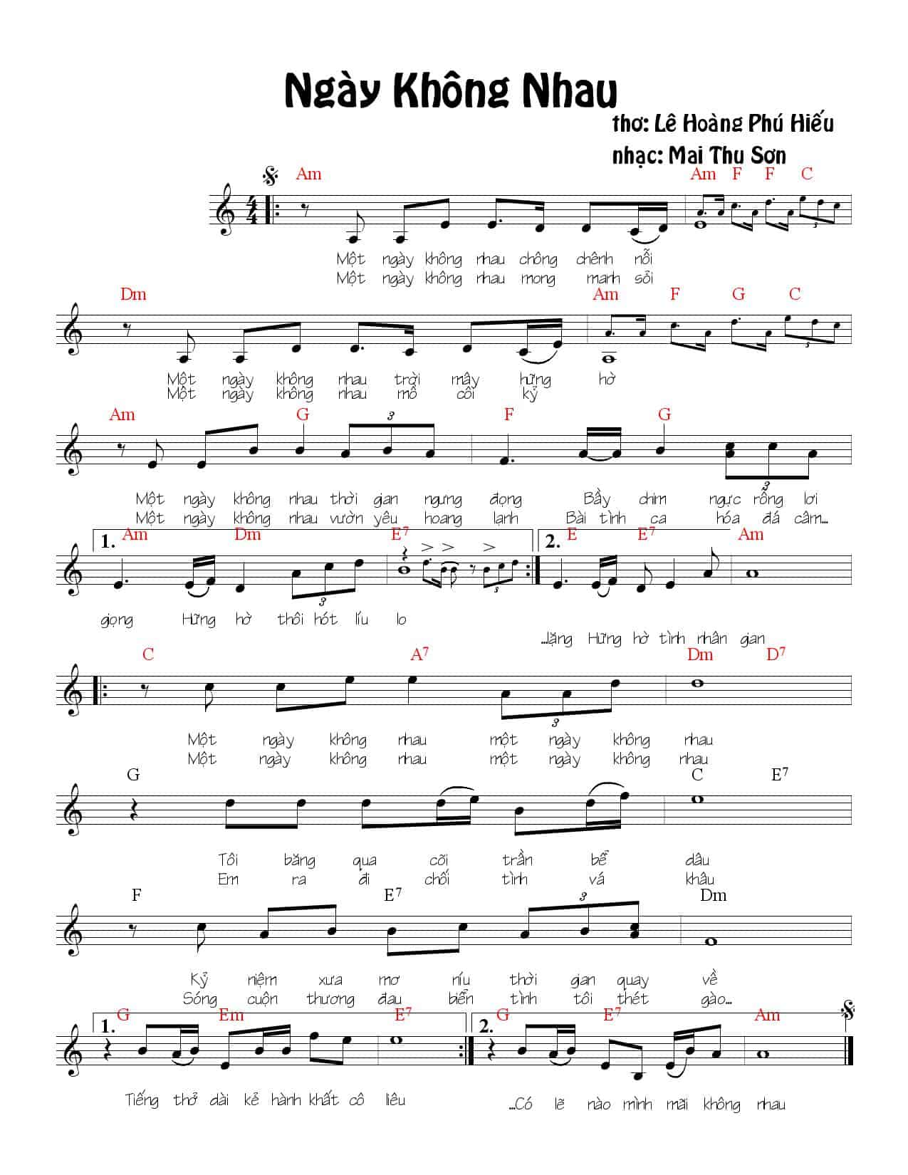 Sheet nhạc Ngày không nhau - Trang 1
