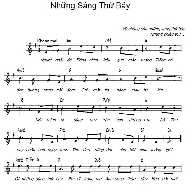 Sheet nhạc Những sáng thứ bảy - Trang 1