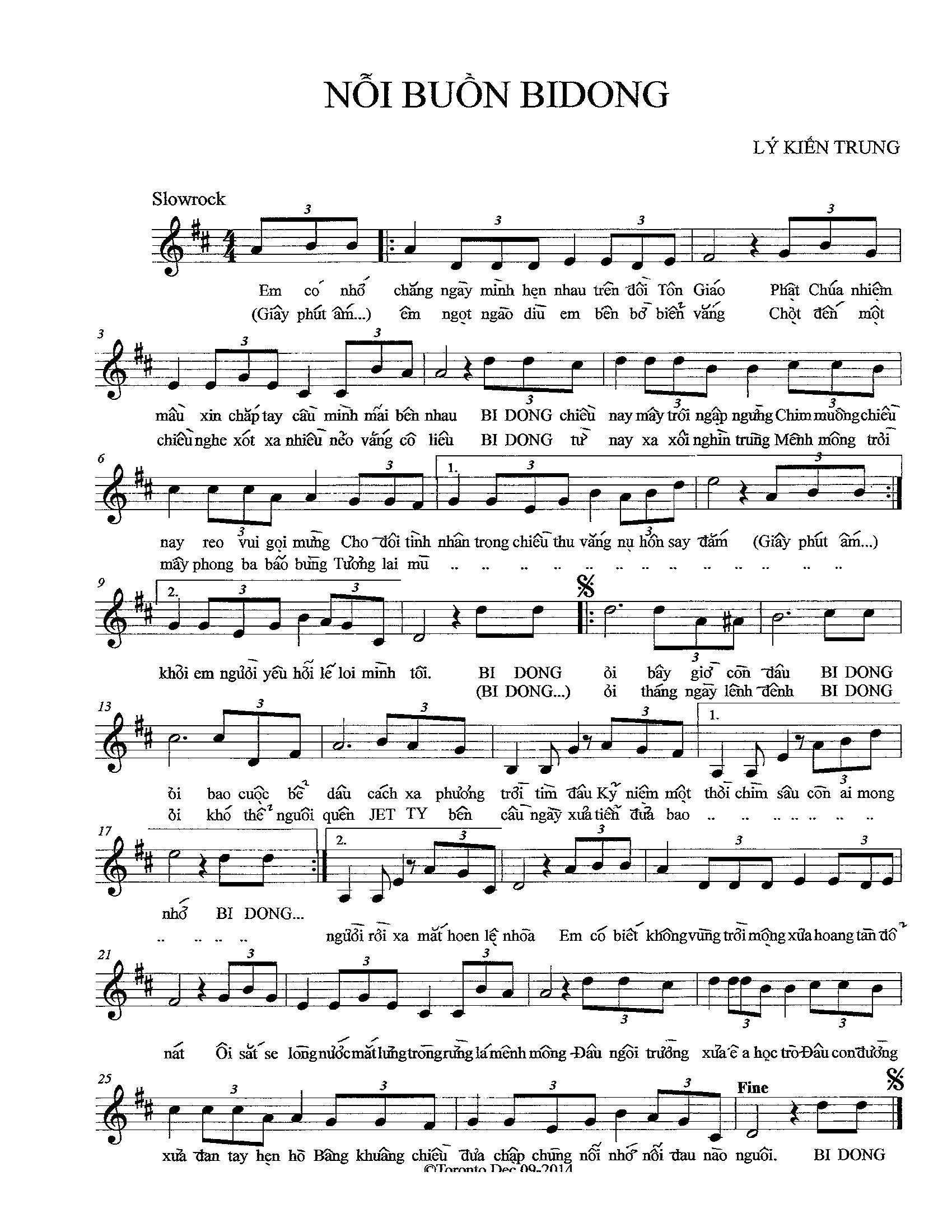 Sheet nhạc Nỗi buồn Bidong - Trang 1