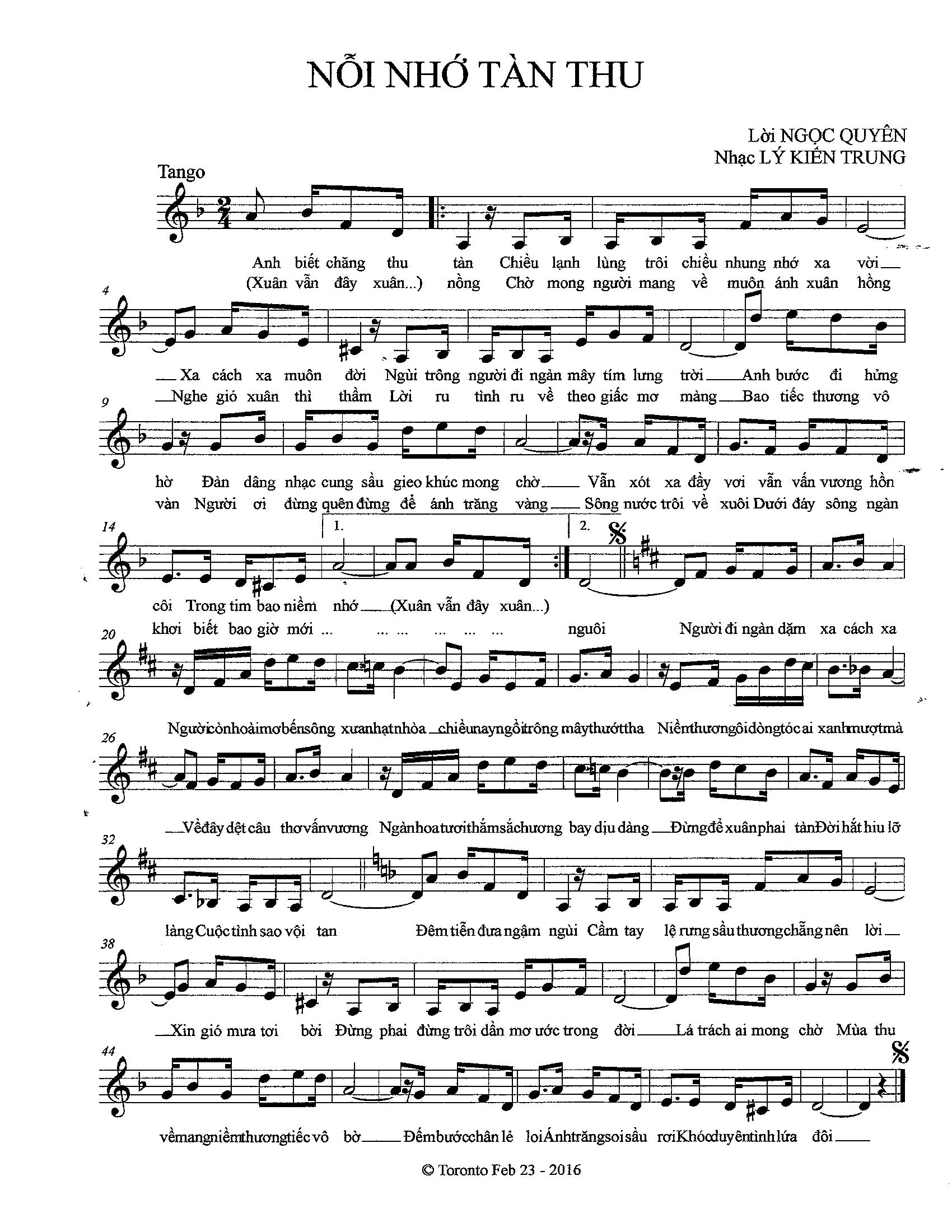 Sheet nhạc Nỗi nhớ tàn thu - Trang 1