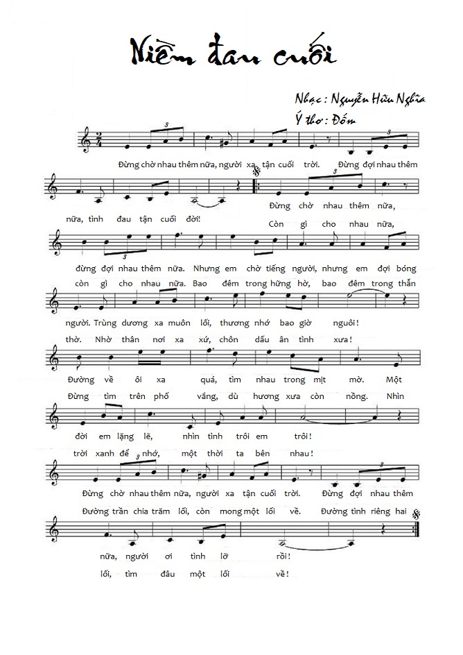 Sheet nhạc Niềm đau cuối - Trang 1