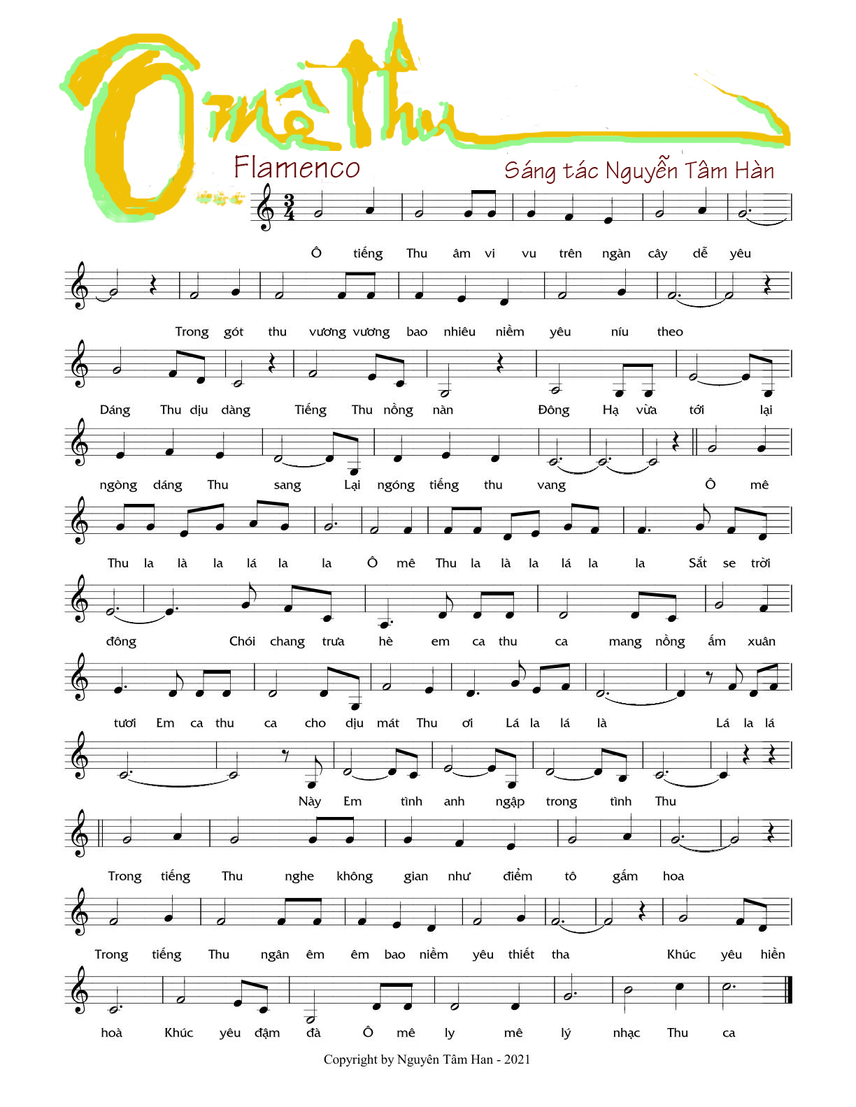 Sheet nhạc Ô mê thu - Trang 1