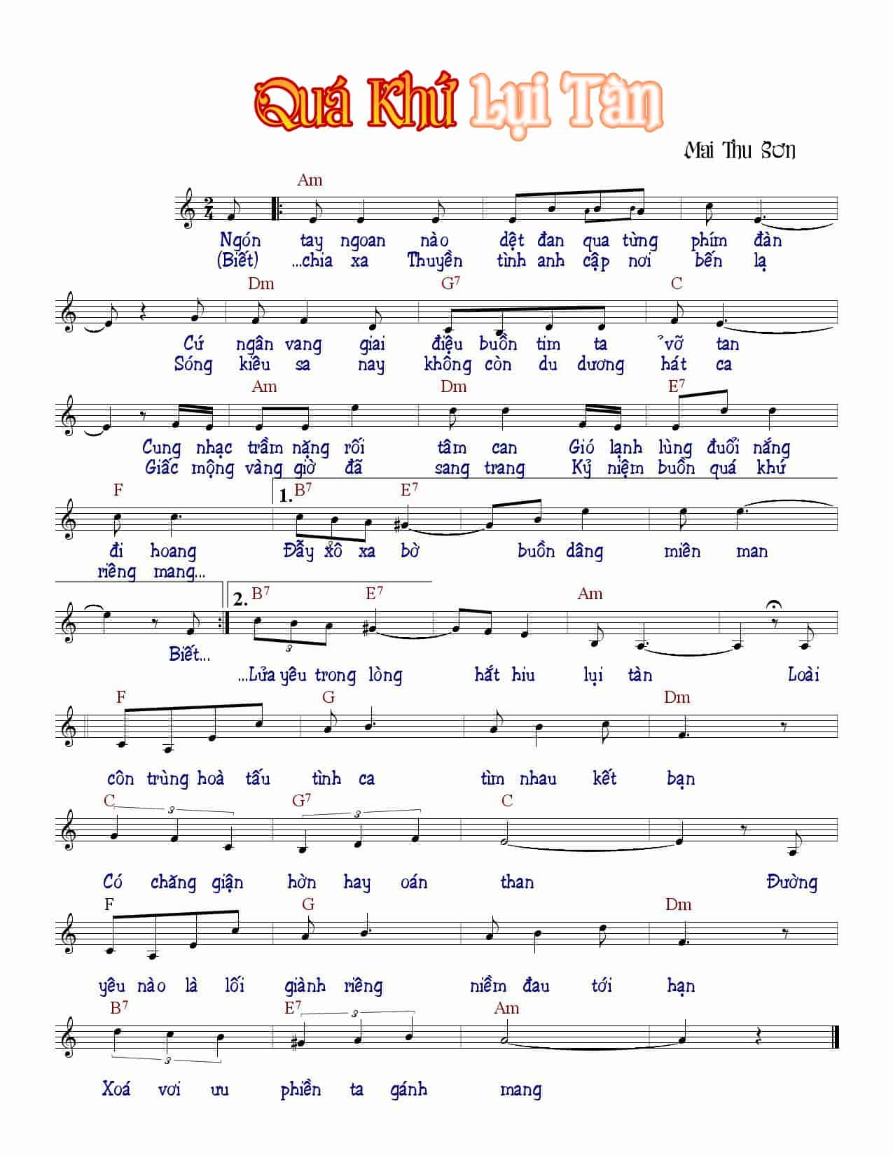 Sheet nhạc Quá khứ lụi tàn - Trang 1