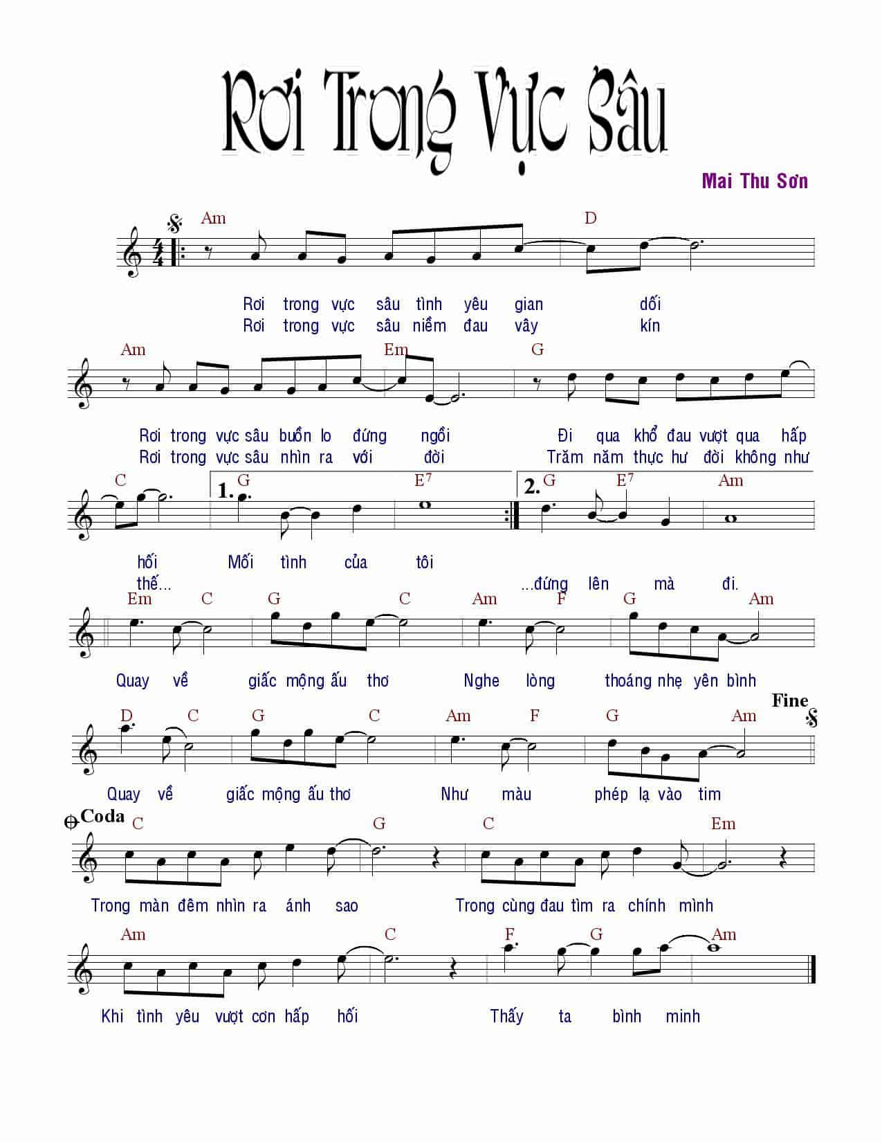 Sheet nhạc Rơi trong vực sâu - Trang 1