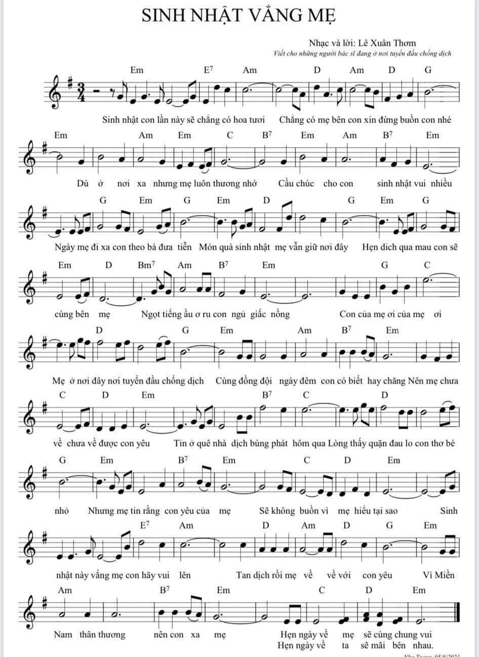 Sheet nhạc Sinh nhật vắng mẹ - Trang 1