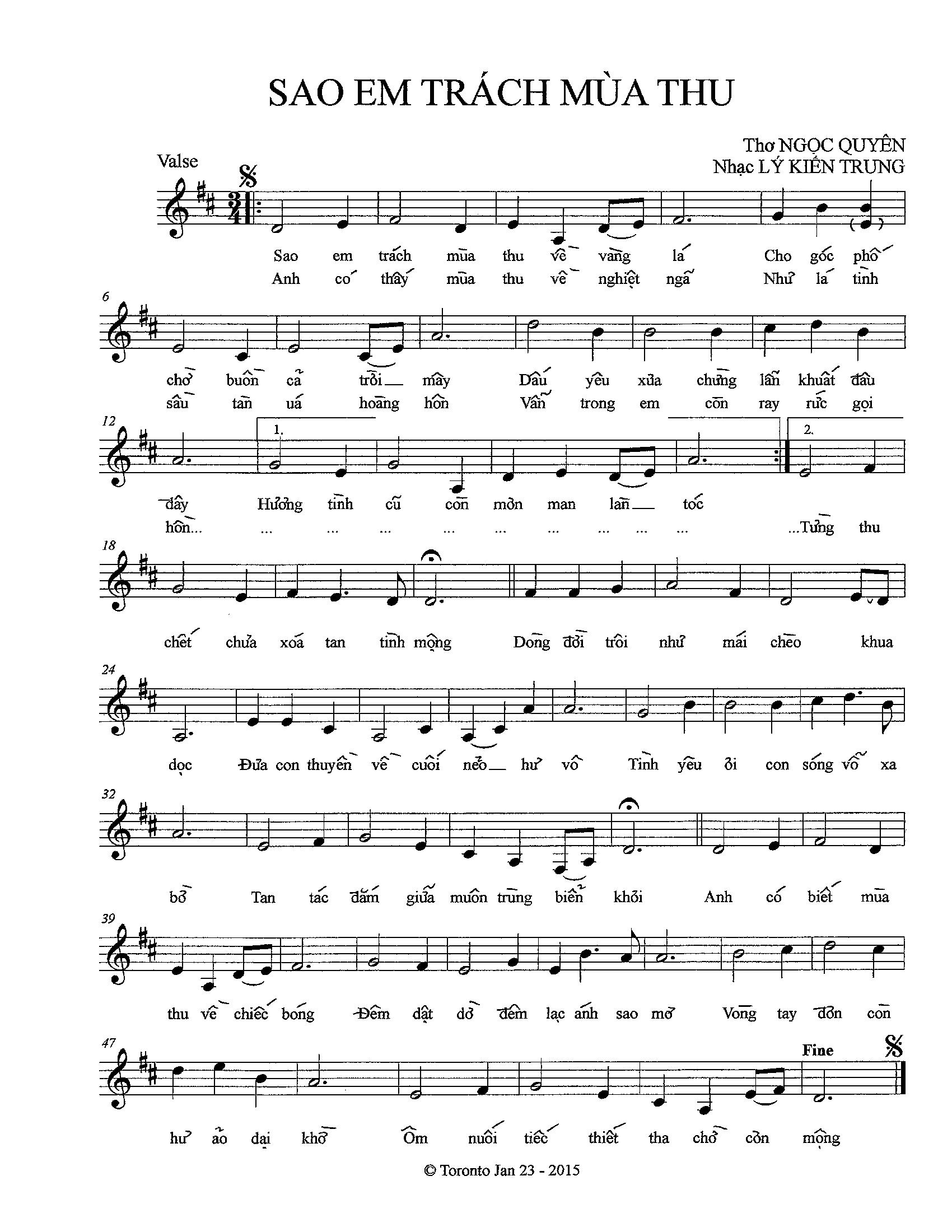 Sheet nhạc Sao em trách mùa thu - Trang 1
