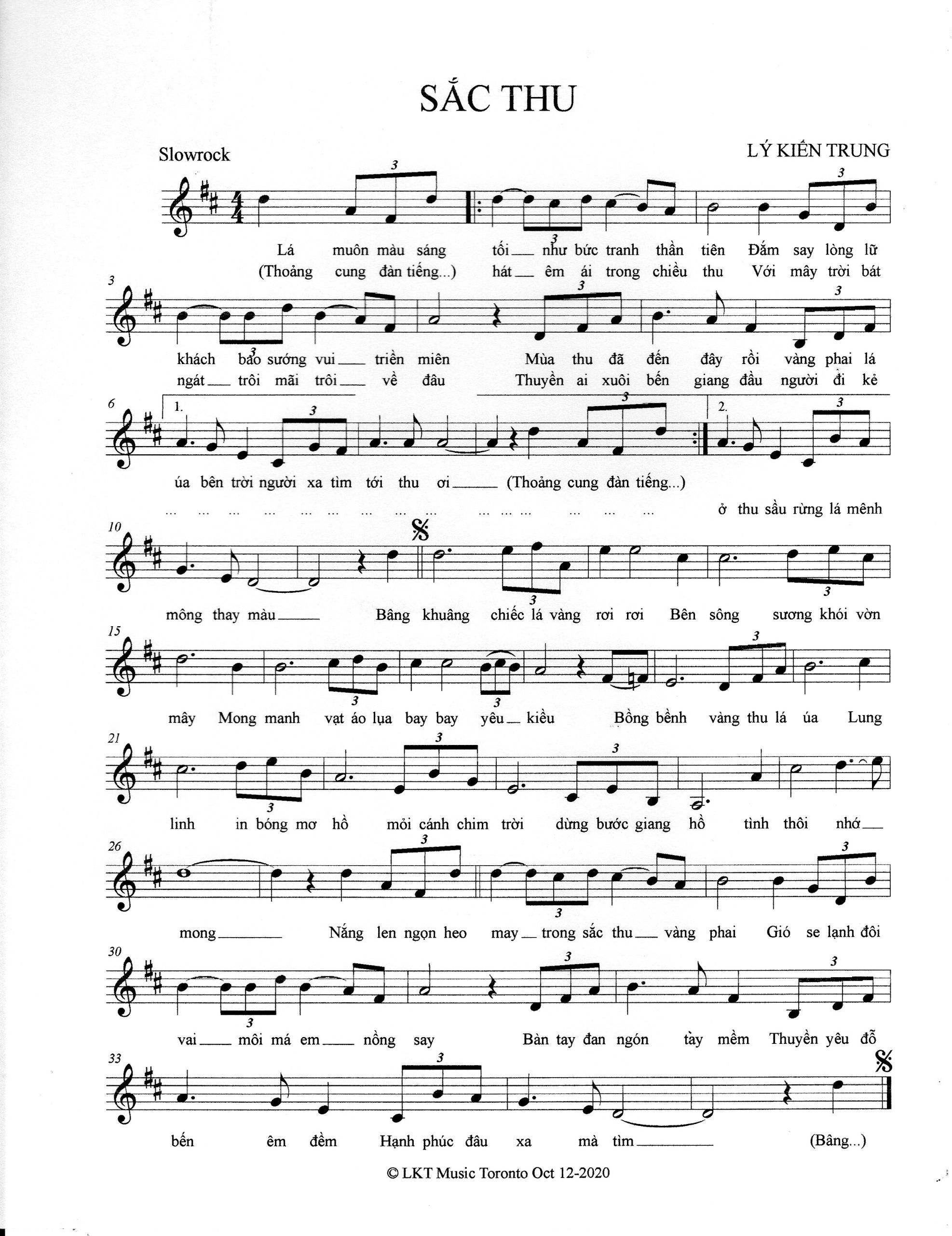 Sheet nhạc Sắc thu - Trang 1